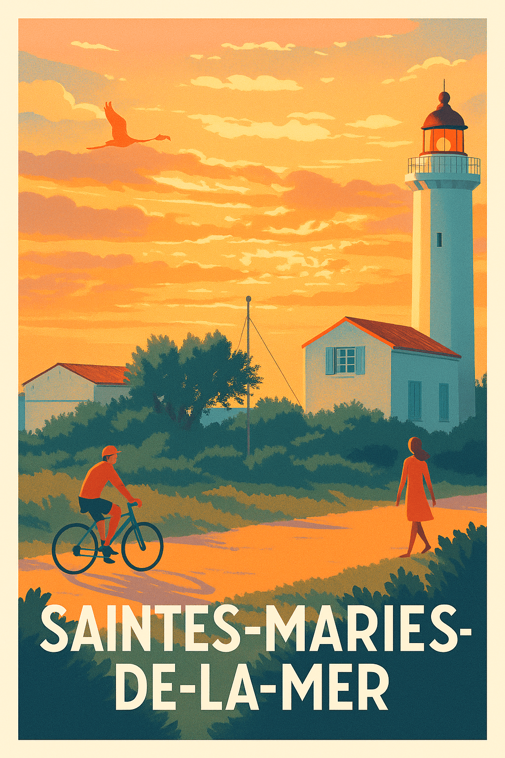 Affiche Saintes-Maries-de-la-Mer — Évasion au coucher du soleil · poster d'art de Saintes-Maries-de-la-Mer