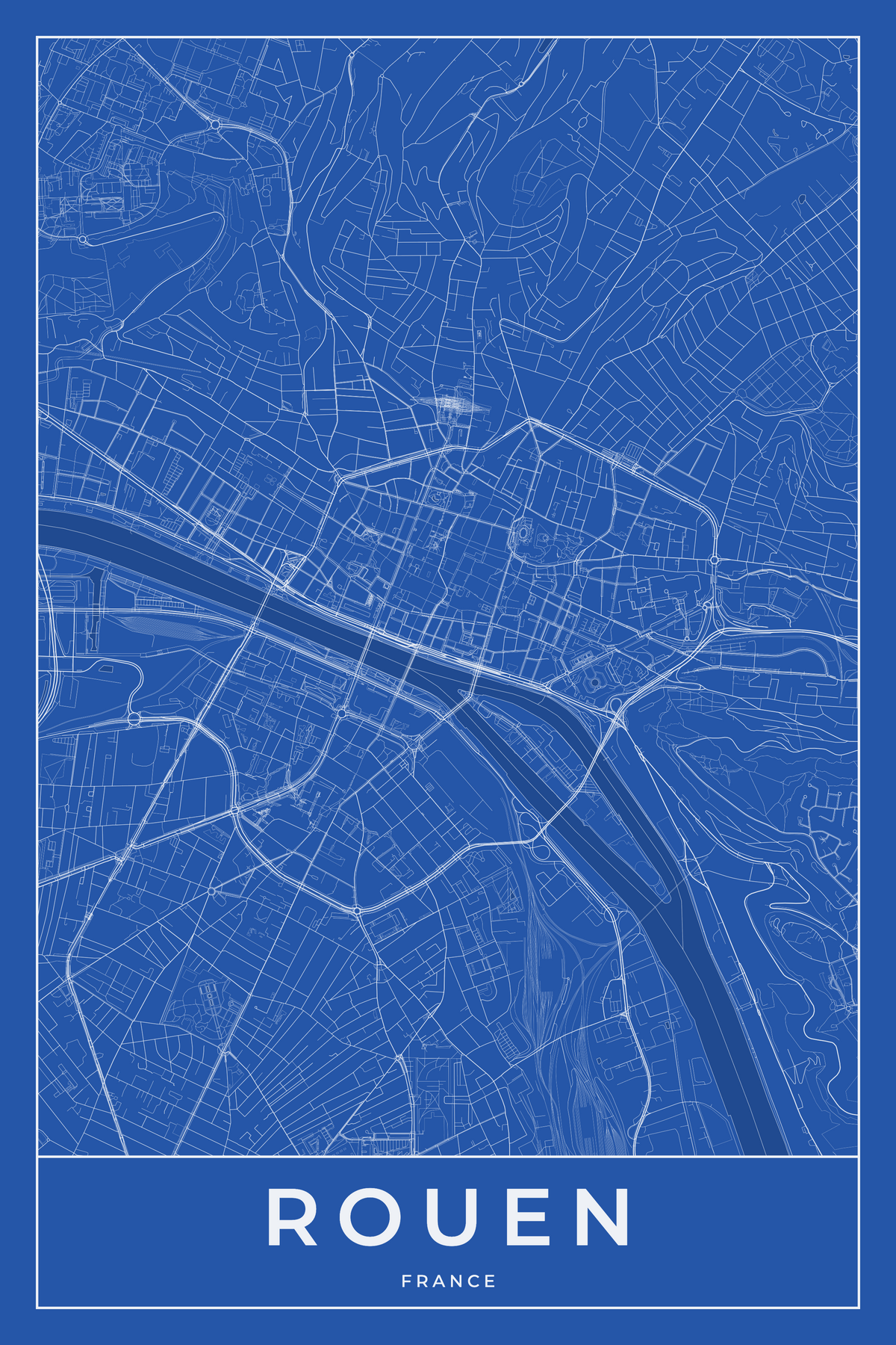Carte de Rouen bleue - Affiche personnalisée