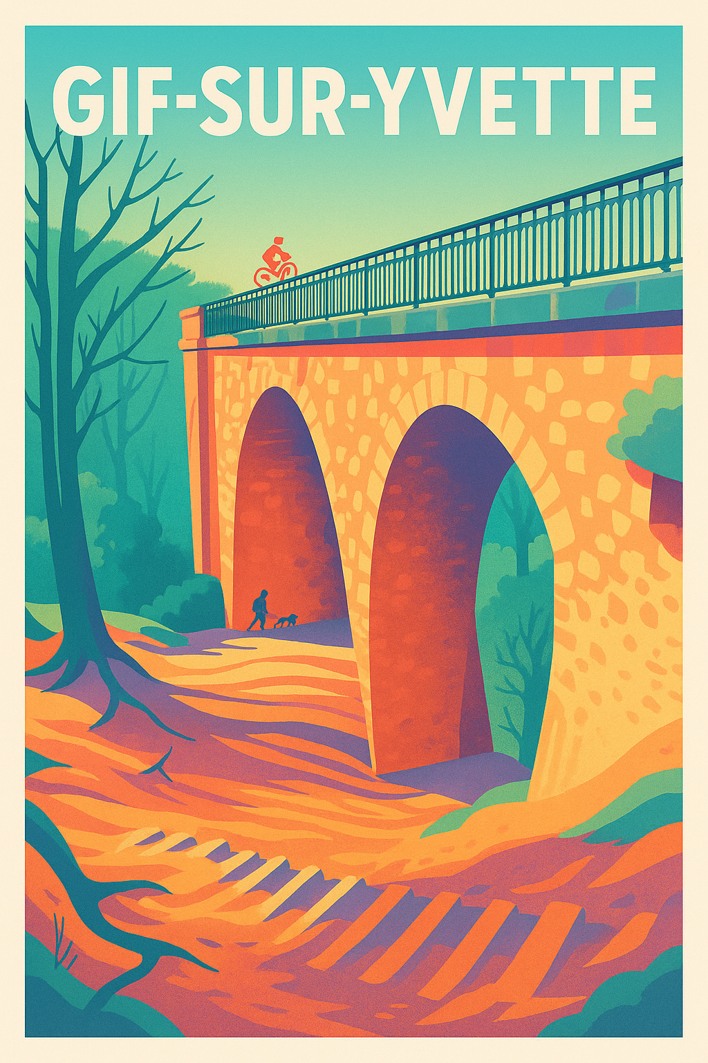 Affiche Gif-sur-Yvette — Évasion au pont pittoresque · poster d'art de Gif-sur-Yvette