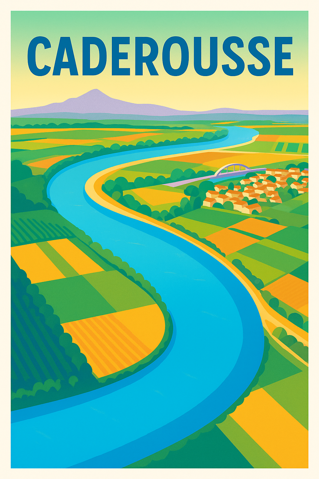 Affiche de Caderousse - Harmonie naturelle entre rivière et champs