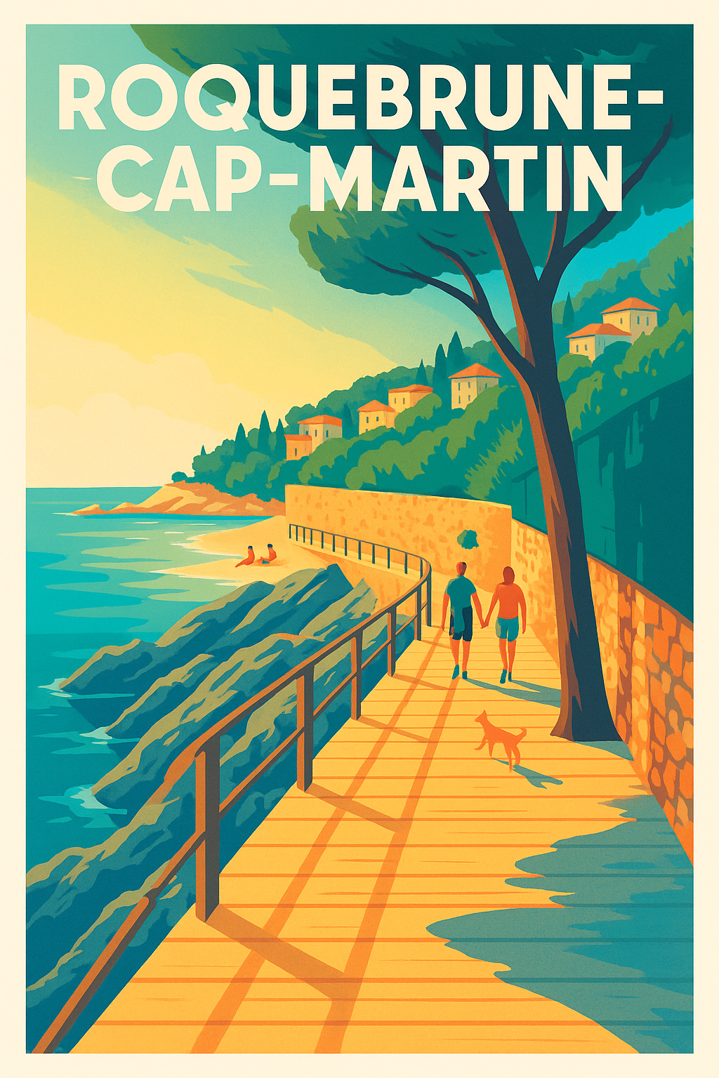Affiche Roquebrune-Cap-Martin - Promenade ensoleillée sur la Côte d'Azur