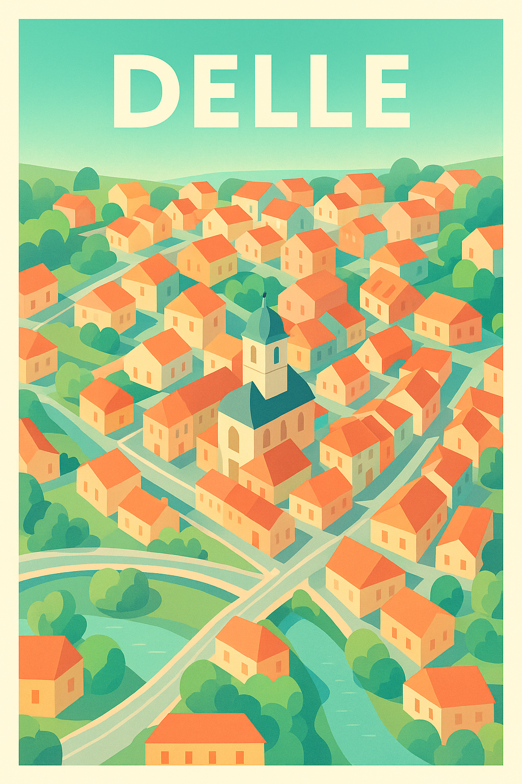 Affiche de Delle - Vue pittoresque d'une charmante ville