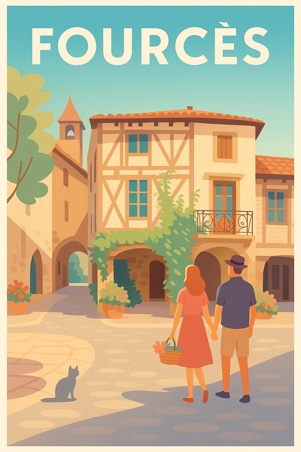 Affiche Fourcès — L'escapade romantique au cœur du village · poster d'art de Fourcès