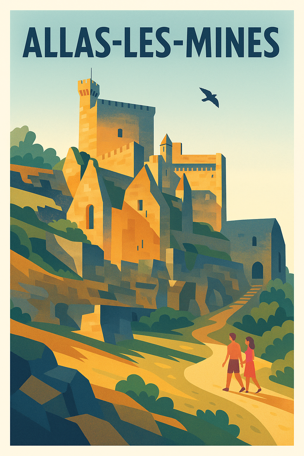 Affiche Allas-les-Mines — Voyage au cœur du patrimoine médiéval · poster d'art de Allas-les-Mines
