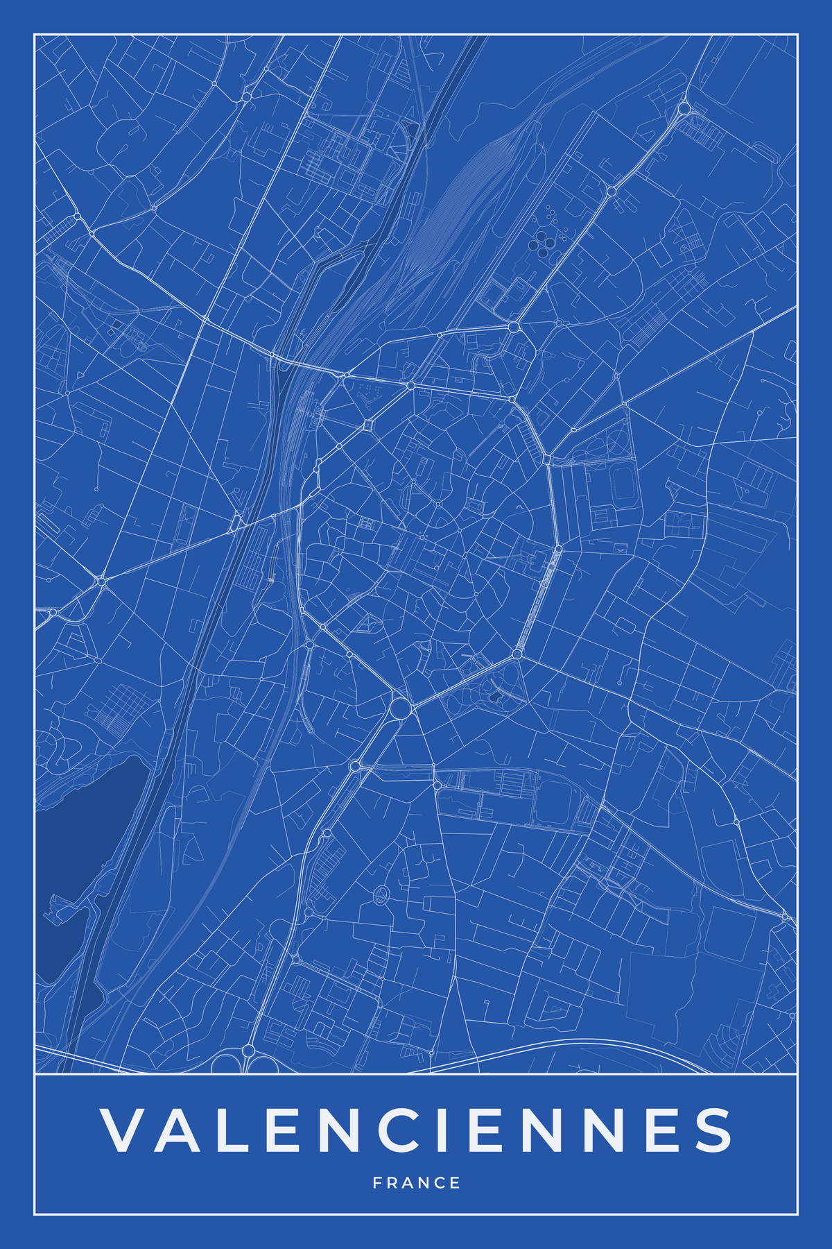 Carte de Valenciennes bleue - Affiche personnalisée