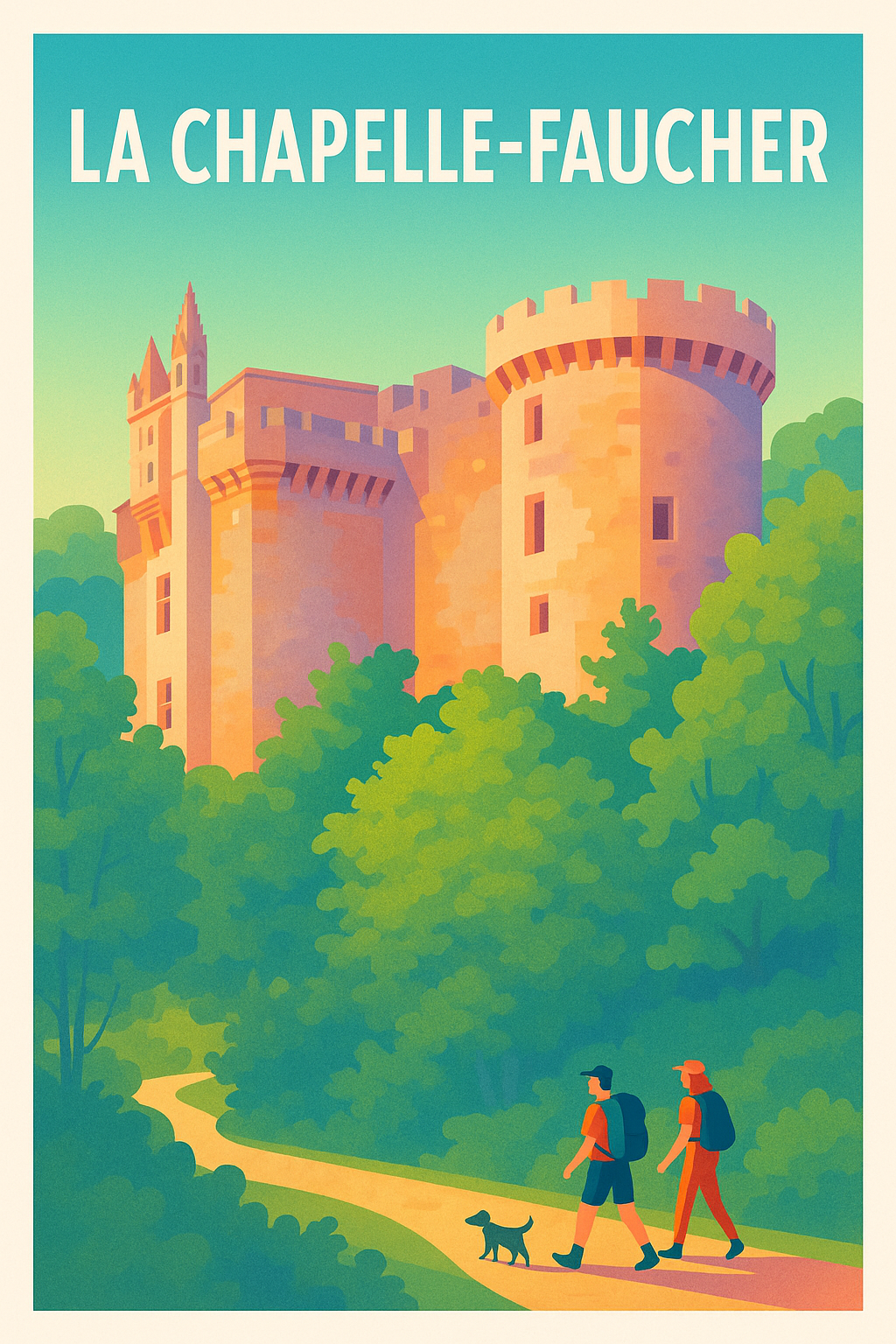 Affiche La Chapelle-Faucher — Promenade au château médiéval · poster d'art de La Chapelle-Faucher