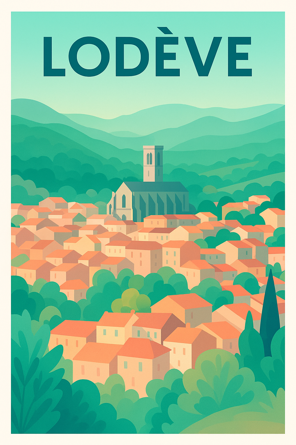 Affiche de Lodève - Vue paisible au cœur de l'Hérault