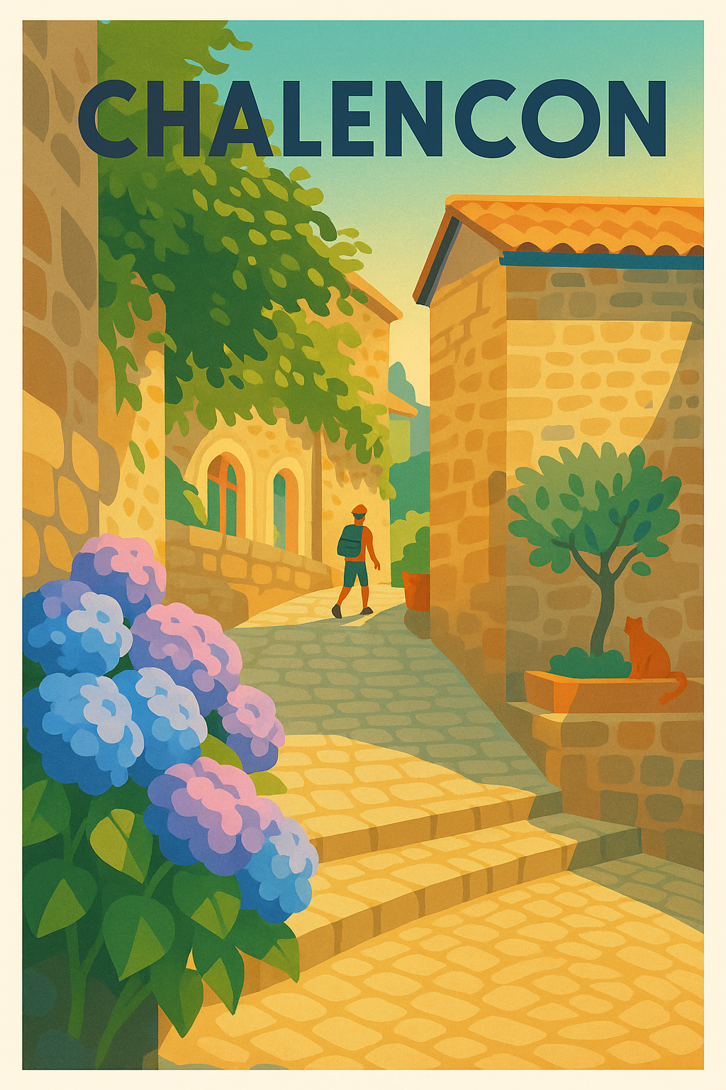 Affiche Chalencon — Charme du village ensoleillé · poster d'art de Chalencon