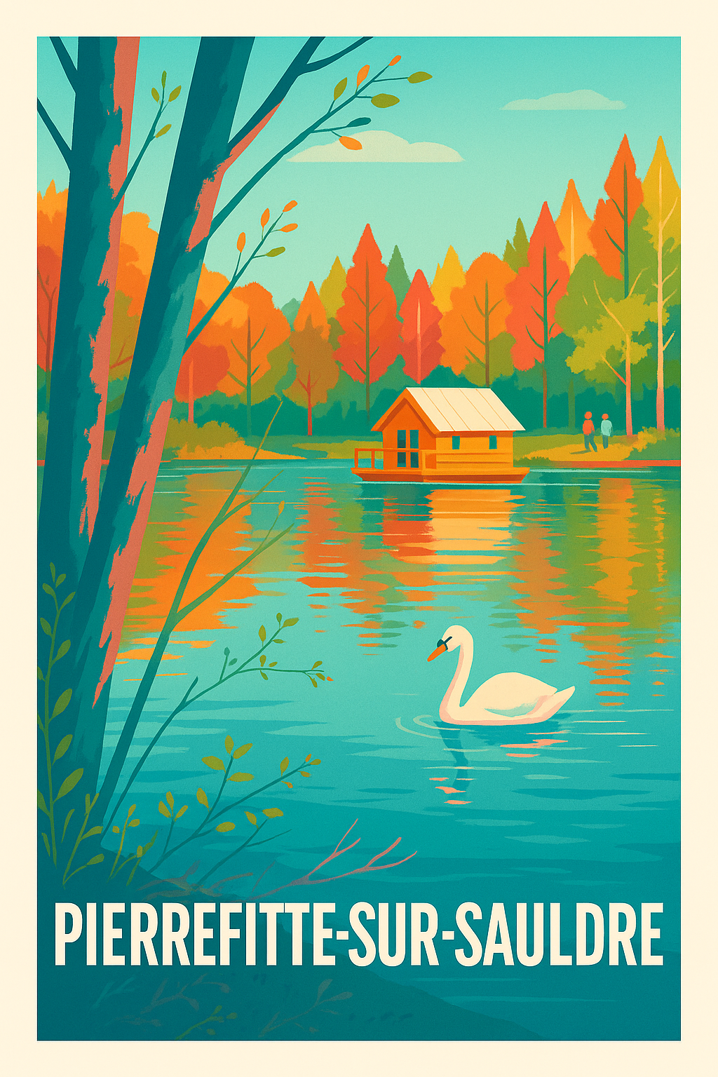 Affiche Pierrefitte-sur-Sauldre — Sérénité au fil de l'eau · poster d'art de Pierrefitte-sur-Sauldre