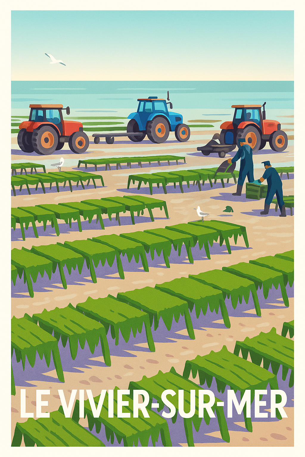 Affiche Le Vivier-sur-Mer — L'authenticité des parcs à huîtres · poster d'art de Le Vivier-sur-Mer