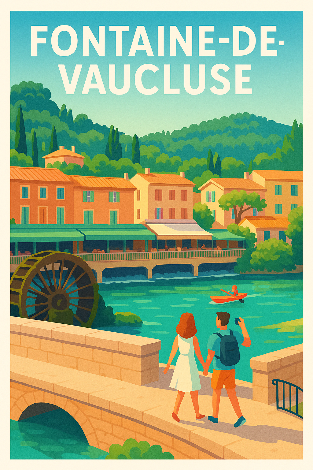 Affiche Fontaine-de-Vaucluse — Escapade bucolique au fil de l'eau · poster d'art de Fontaine-de-Vaucluse
