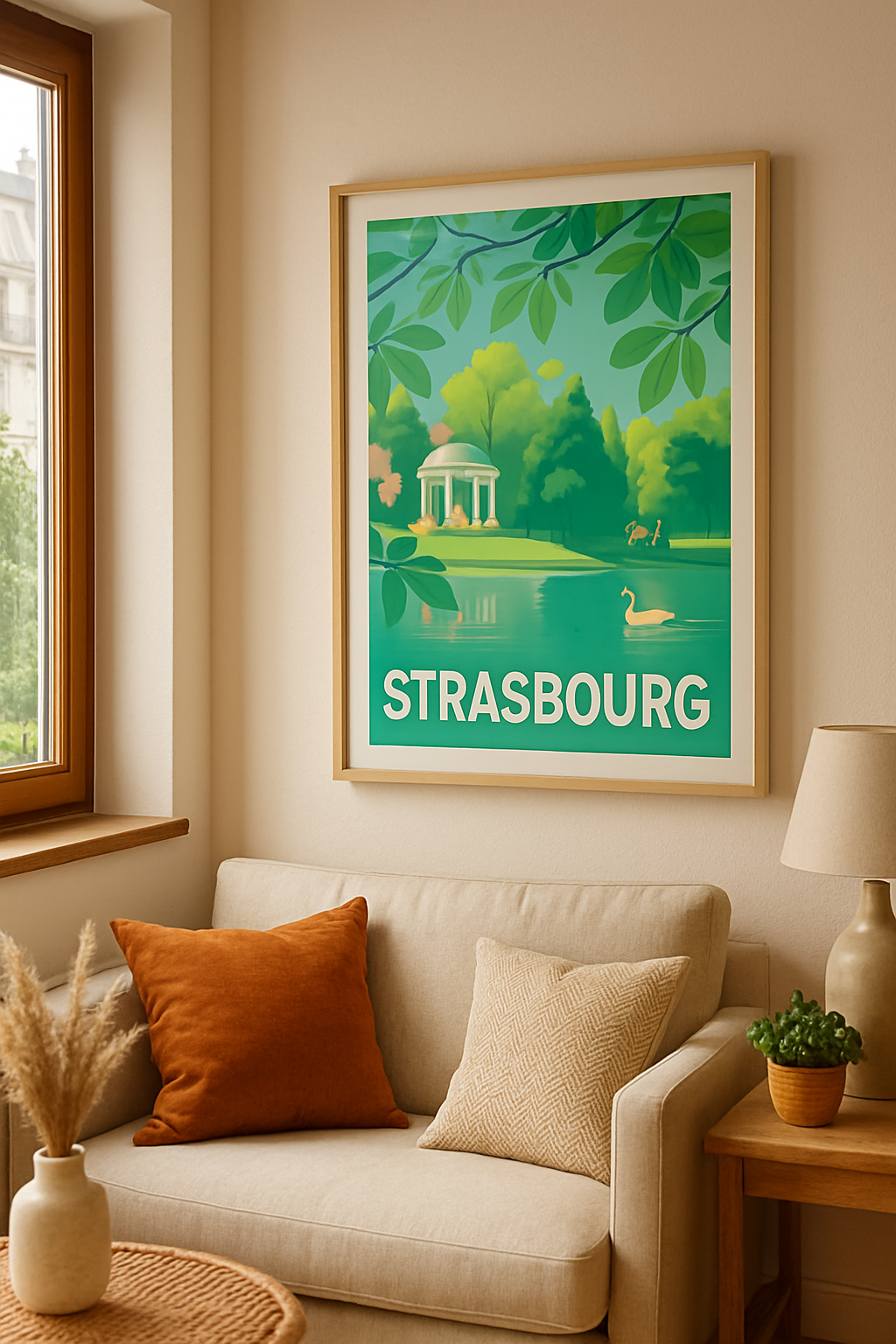 Mise en situation Affiche de Strasbourg - Harmonie verte et sérénité au jardin