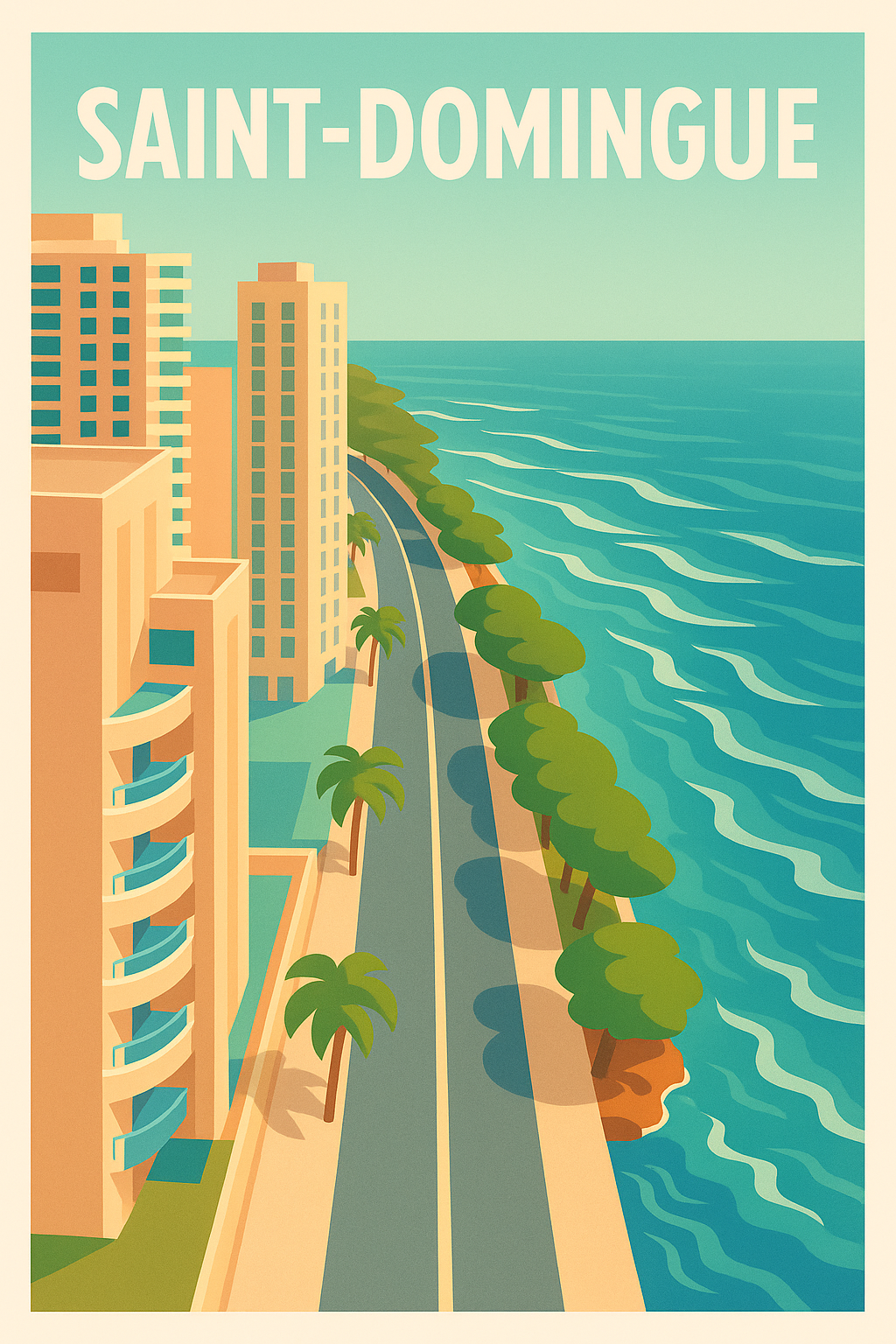 Affiche de Saint-Domingue - Échappée balnéaire colorée