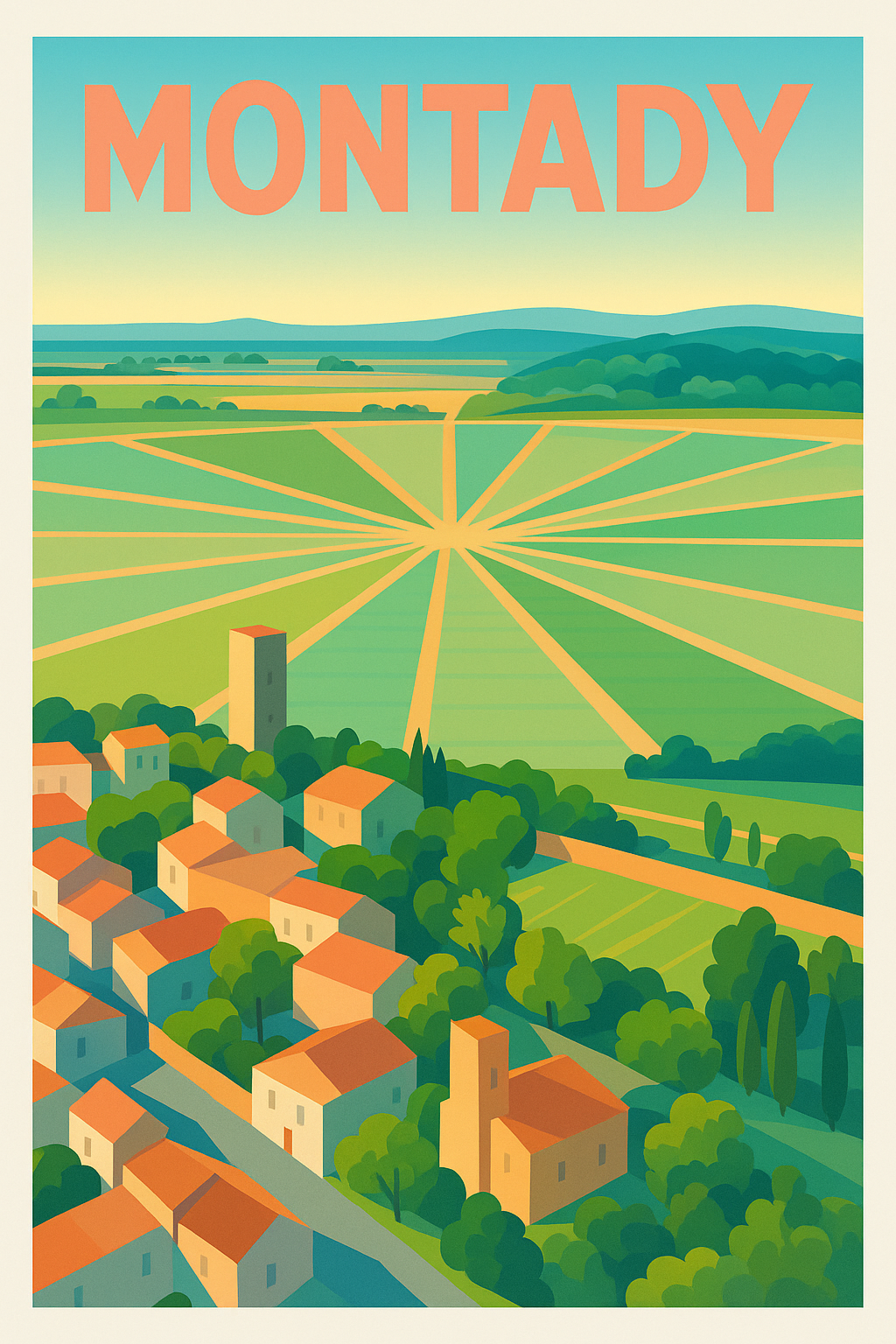 Affiche de Montady - L'éclat champêtre du moulin aux neuf radiales