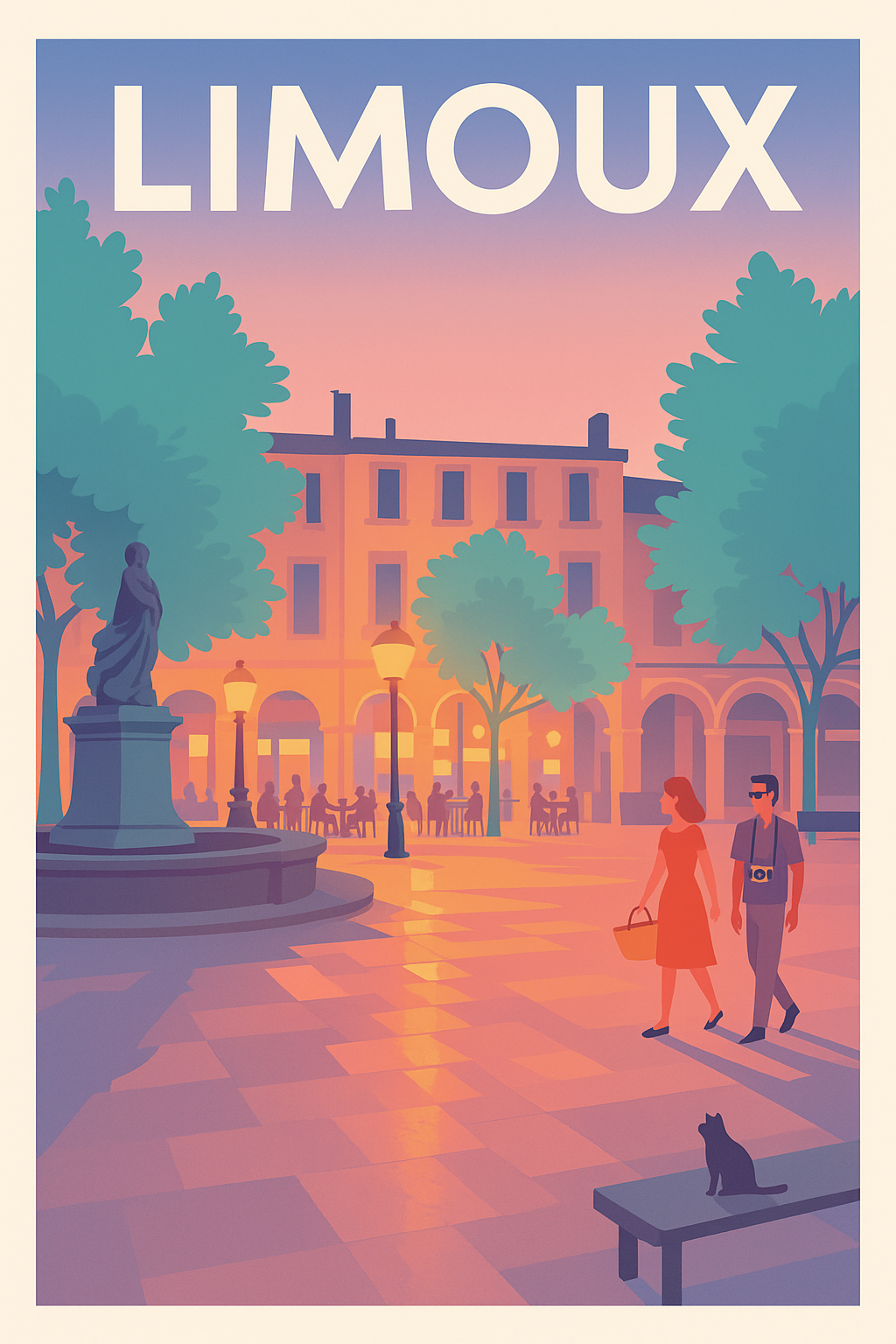 Affiche de Limoux - Promenade au crépuscule en centre-ville
