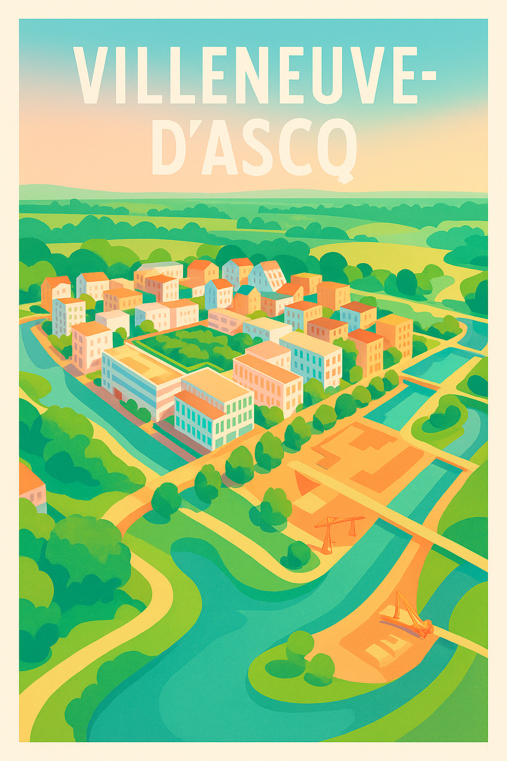 Affiche de Villeneuve-d'Ascq - Vue colorée et paisible de la ville