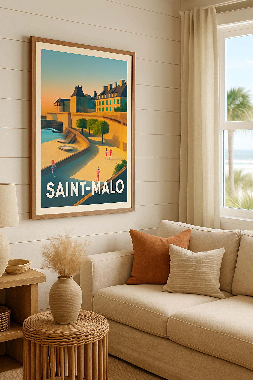 Mise en situation Affiche de Saint-Malo - L'élégance intemporelle des remparts au coucher du soleil