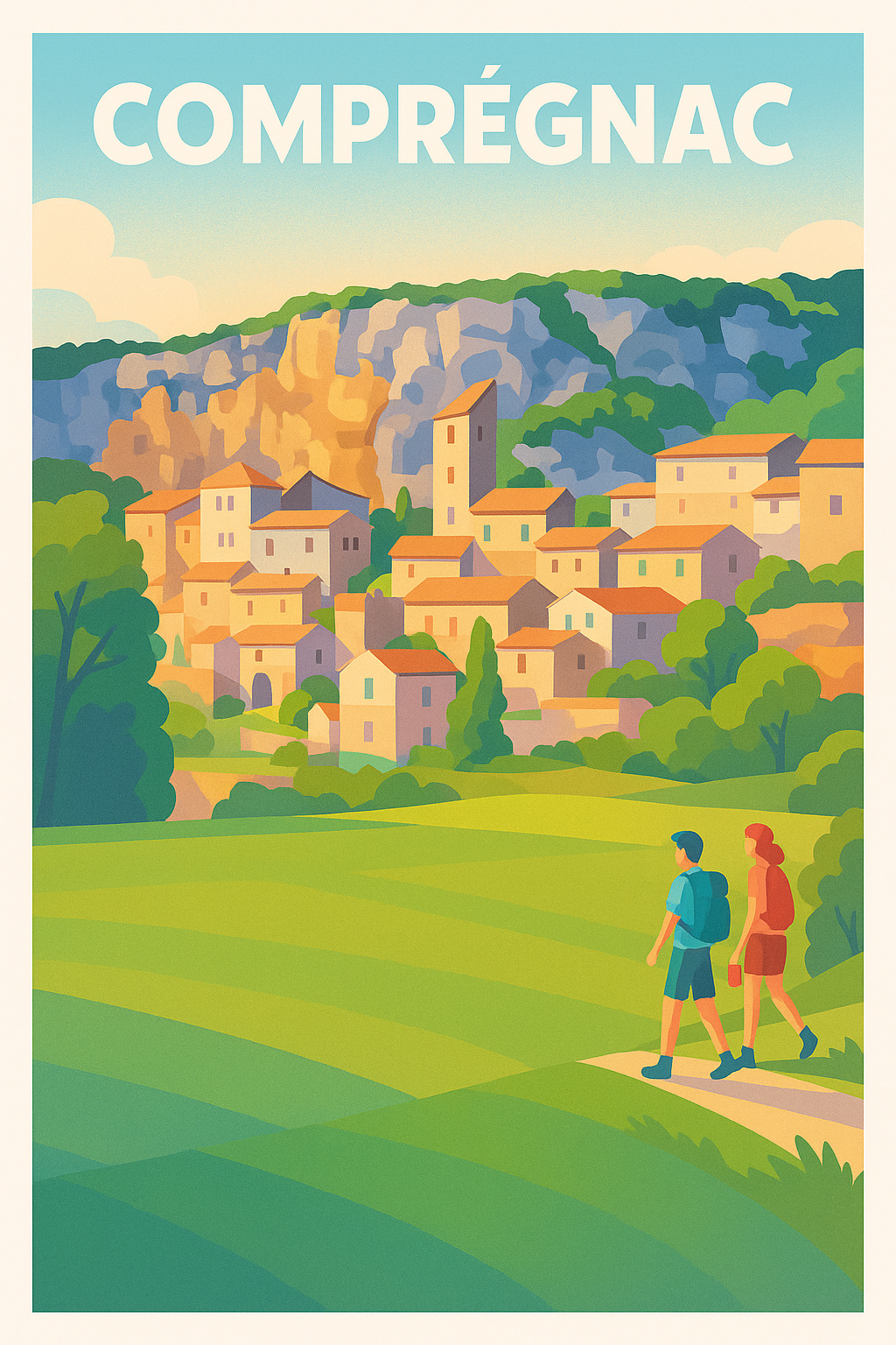 Affiche Comprégnac — Promenade au cœur du village pittoresque · poster d'art de Comprégnac