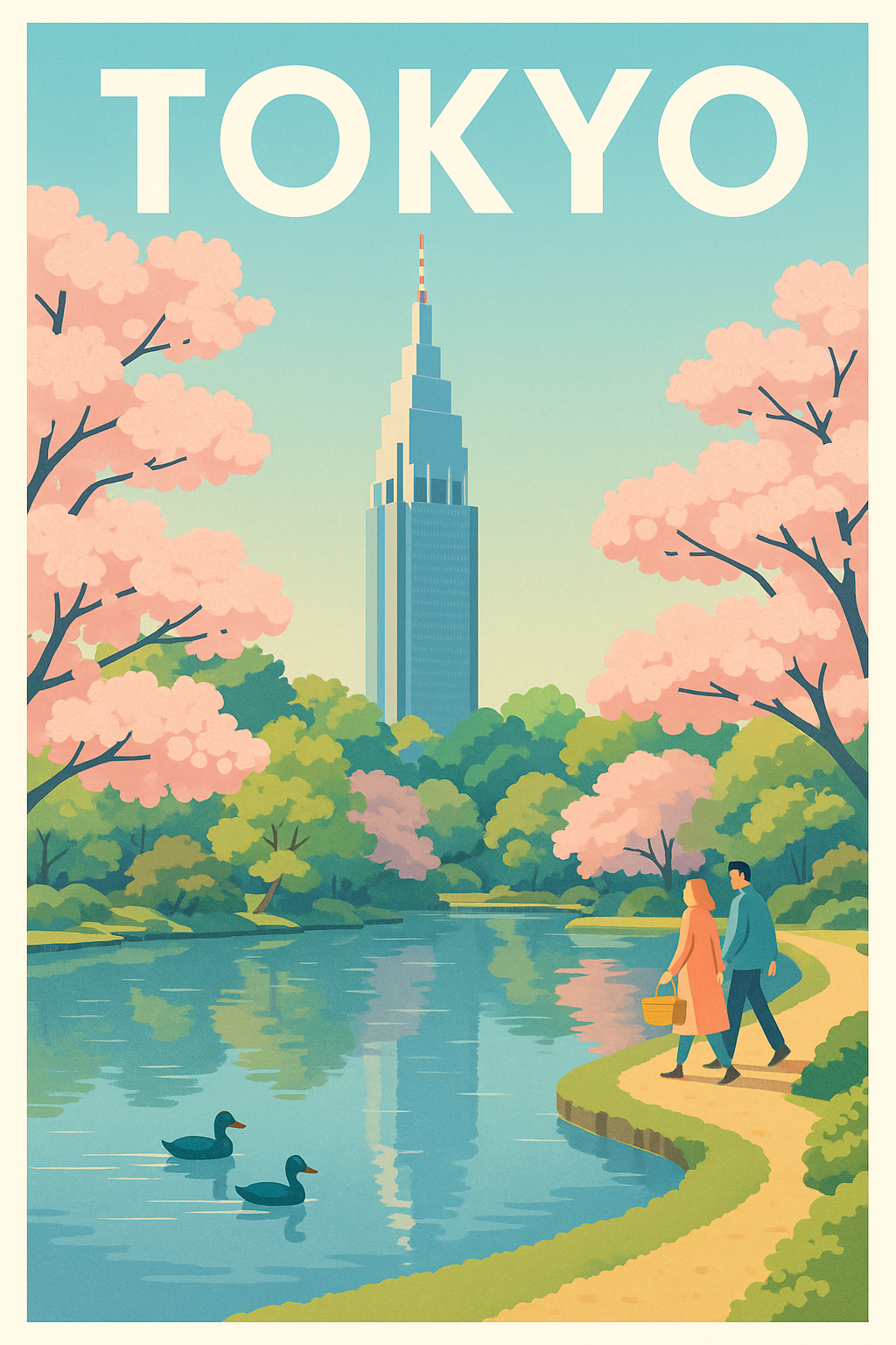 Affiche de Tokyo - Promenade paisible sous les cerisiers en fleurs