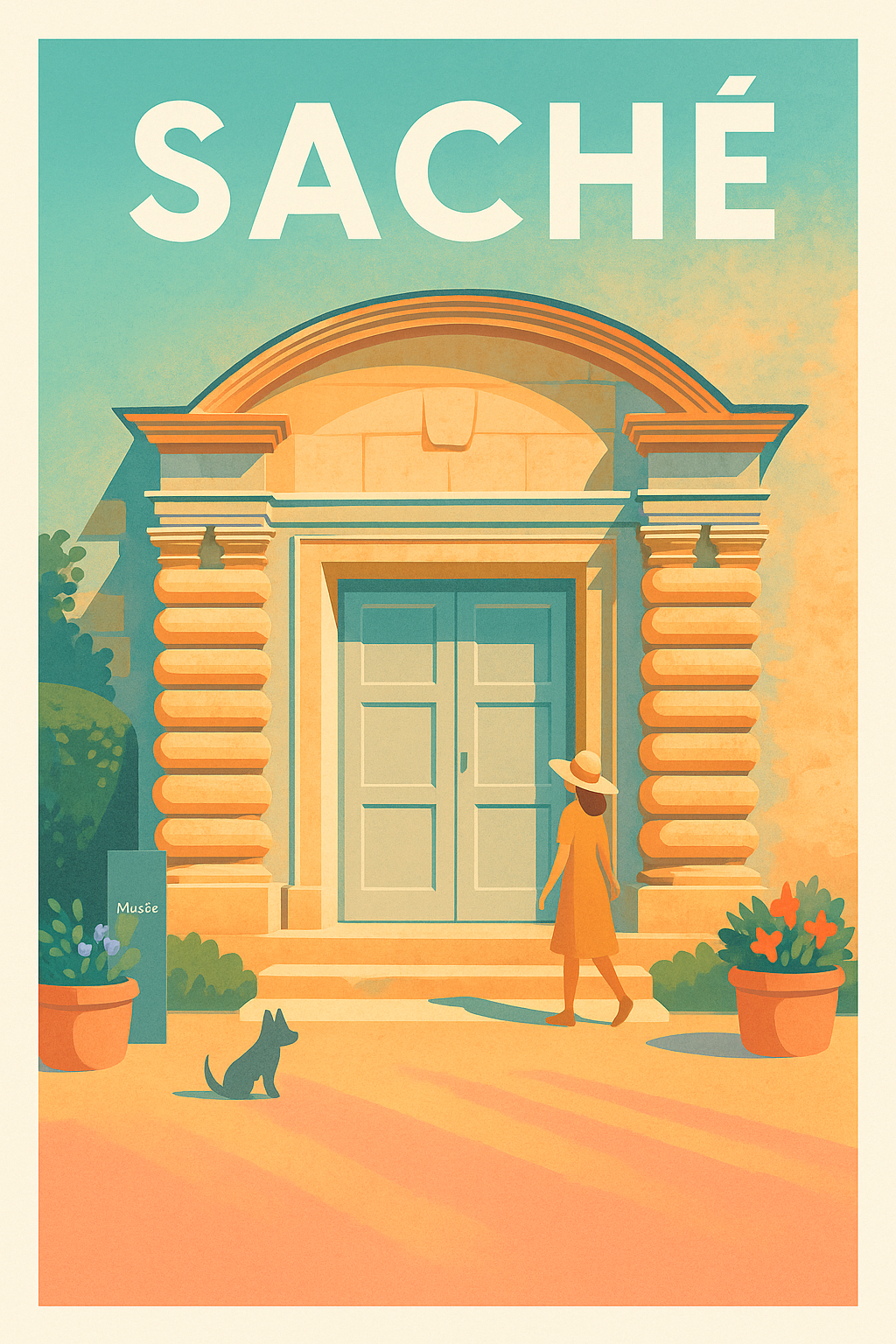Affiche de Saché - L'entrée du musée sous le soleil d'été