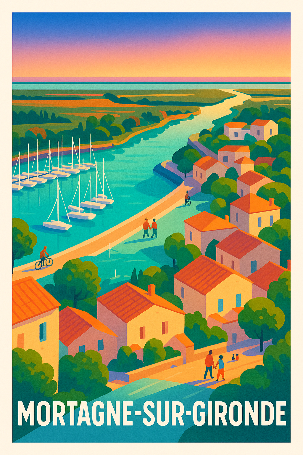 Affiche Mortagne-sur-Gironde — Charme et douceur au fil de l'eau · poster d'art de Mortagne-sur-Gironde