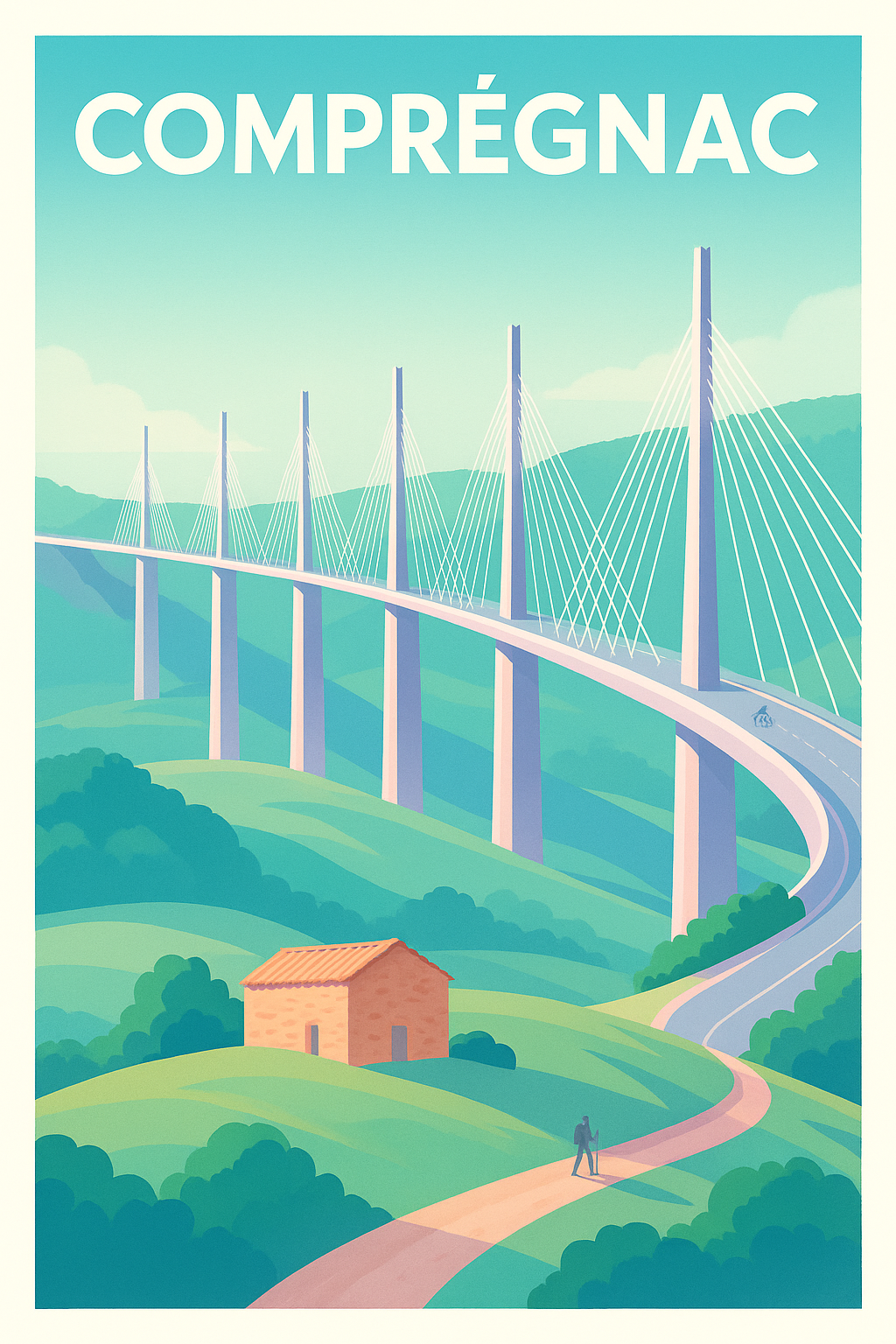 Affiche Comprégnac — L'élégance du Viaduc de Millau · poster d'art de Comprégnac