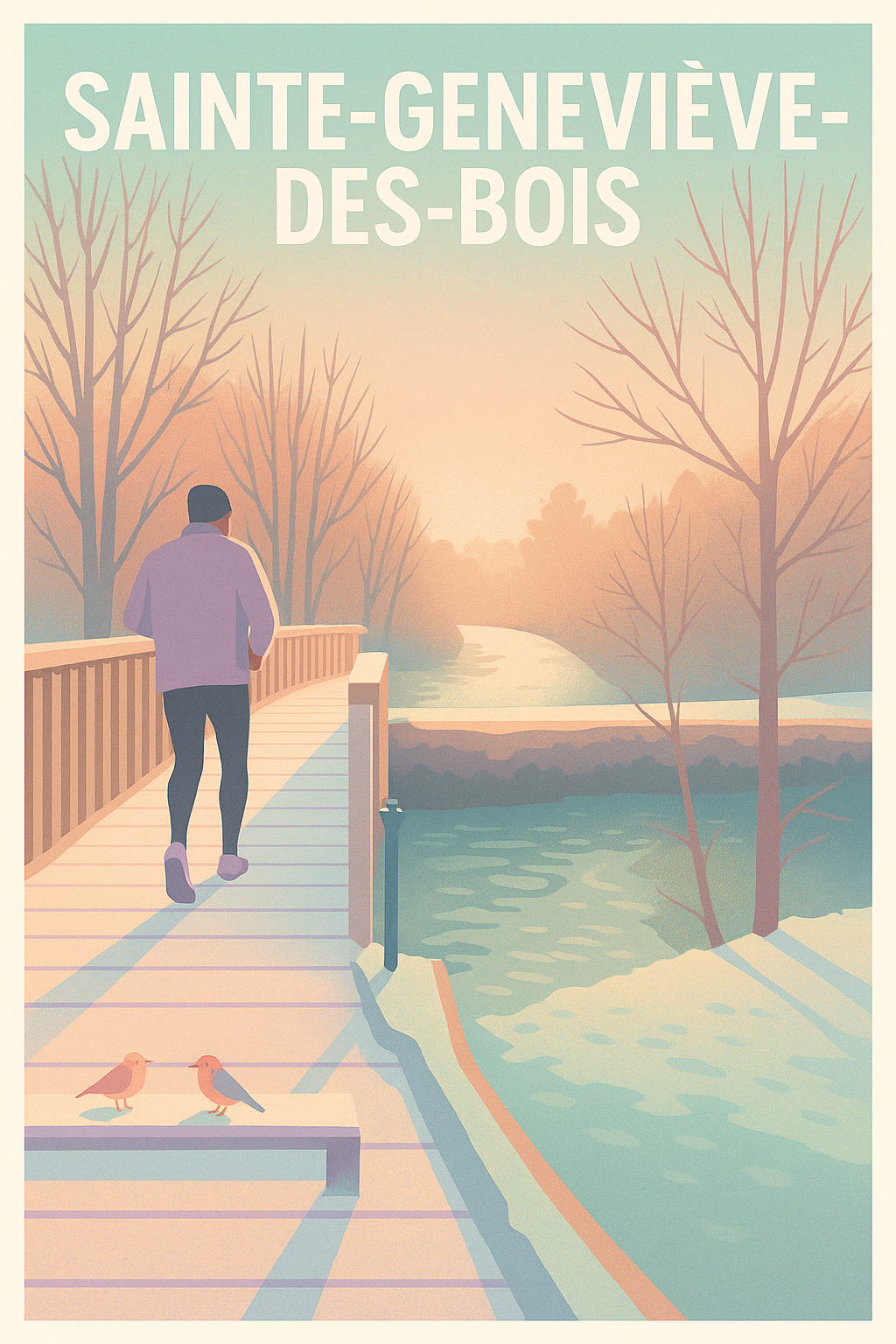 Affiche Sainte-Geneviève-des-Bois — Échappée matinale au bord de l'eau · poster d'art de Sainte-Geneviève-des-Bois