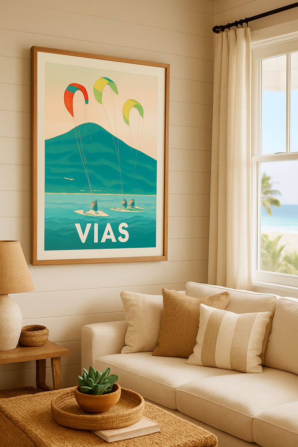 Mise en situation Affiche de Vias - Les sensations du kitesurf au bord de la mer