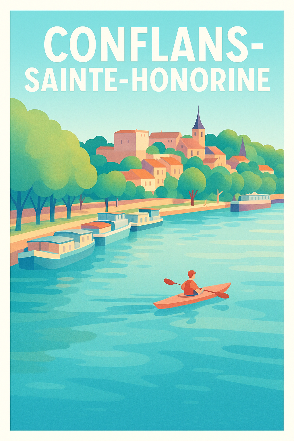 Affiche Conflans-Sainte-Honorine — Escapade paisible au fil de l'eau · poster d'art de Conflans-Sainte-Honorine