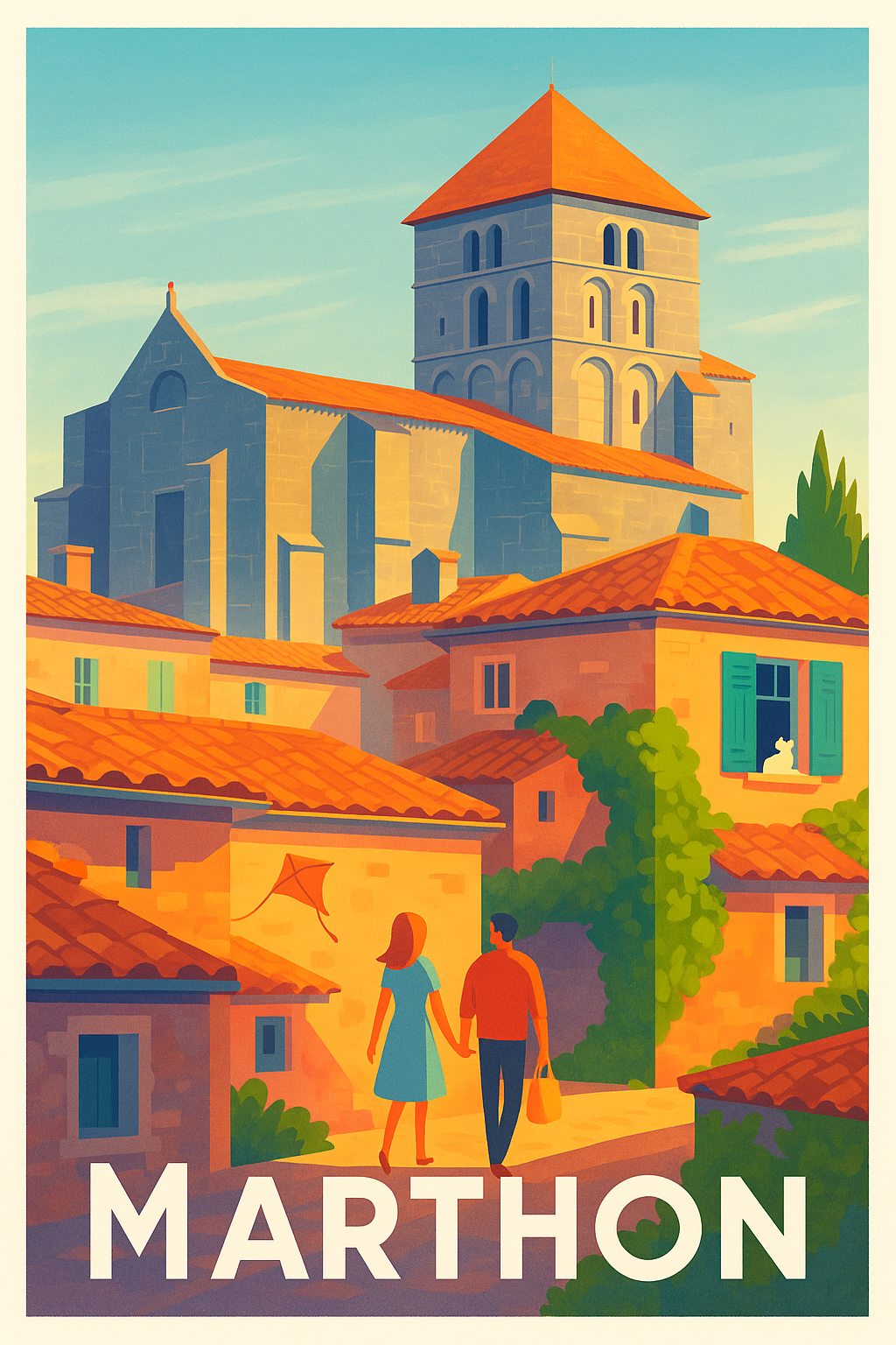 Affiche Marthon — Promenade ensoleillée au cœur du village · poster d'art de Marthon