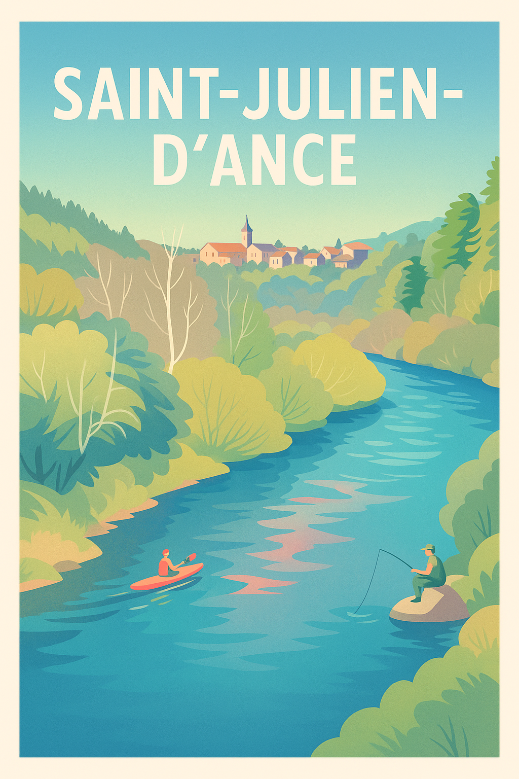 Affiche Saint-Julien-d'Ance — Évasion et sérénité au fil de l'eau · poster d'art de Saint-Julien-d'Ance