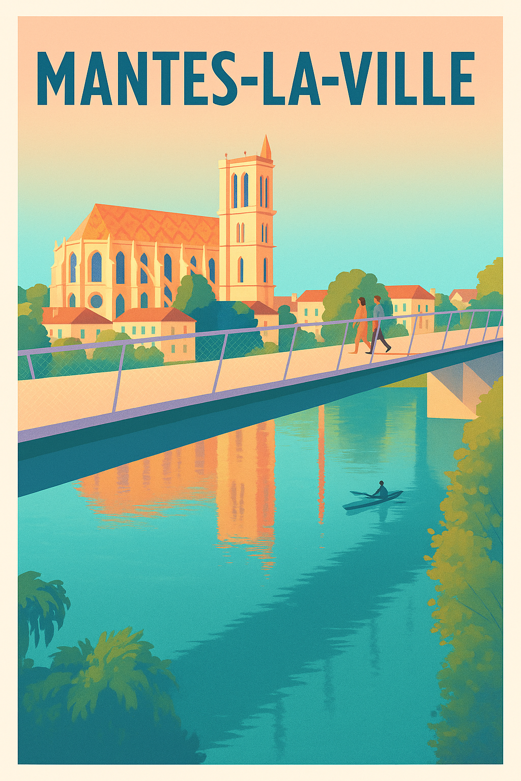 Affiche Mantes-la-Ville — Charme paisible au bord de l'eau · poster d'art de Mantes-la-Ville