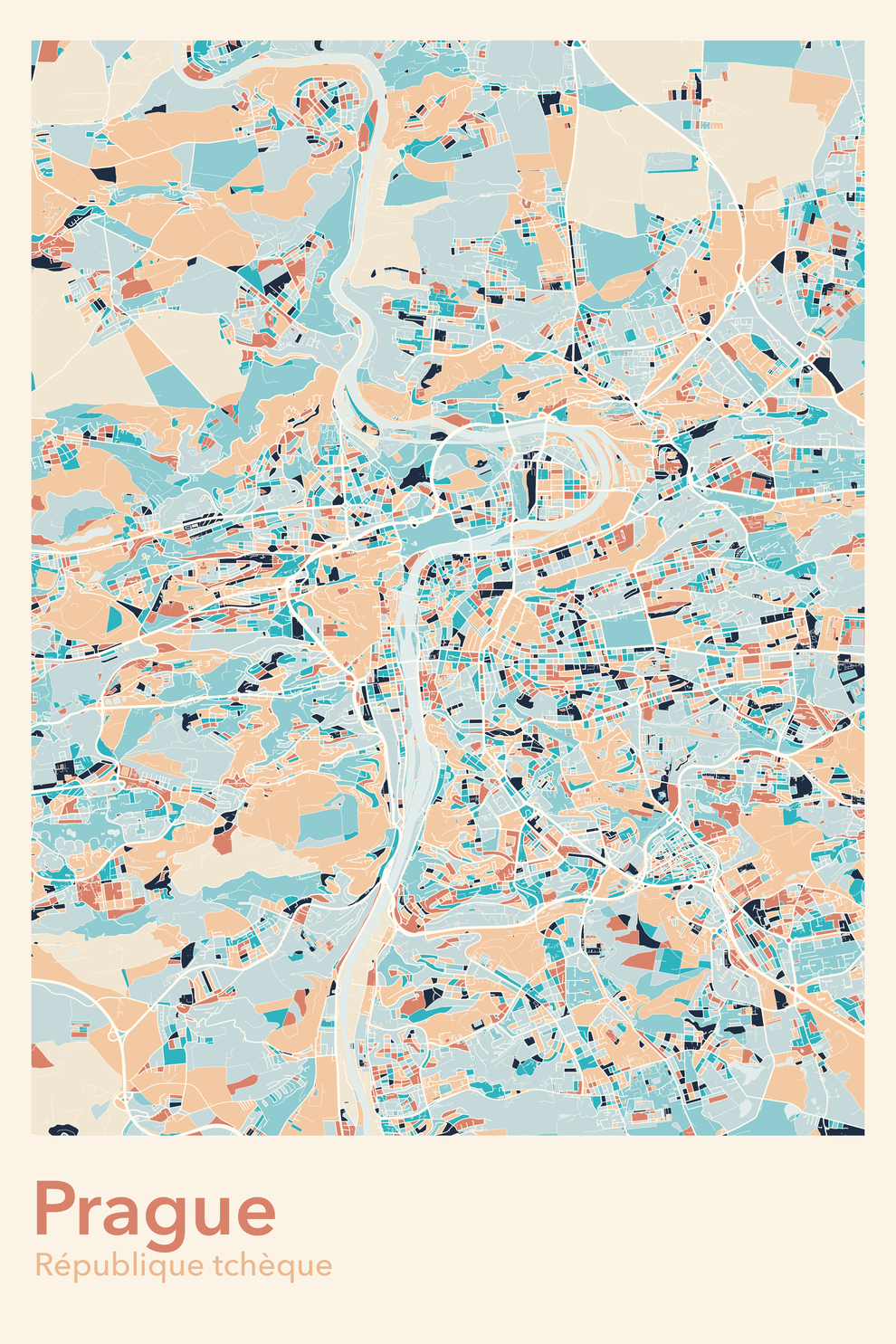 Plan de Prague coloré - Carte personnalisée
