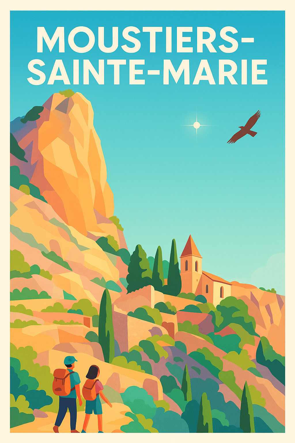 Affiche Moustiers-Sainte-Marie — Escapade pittoresque en Provence · poster d'art de Moustiers-Sainte-Marie