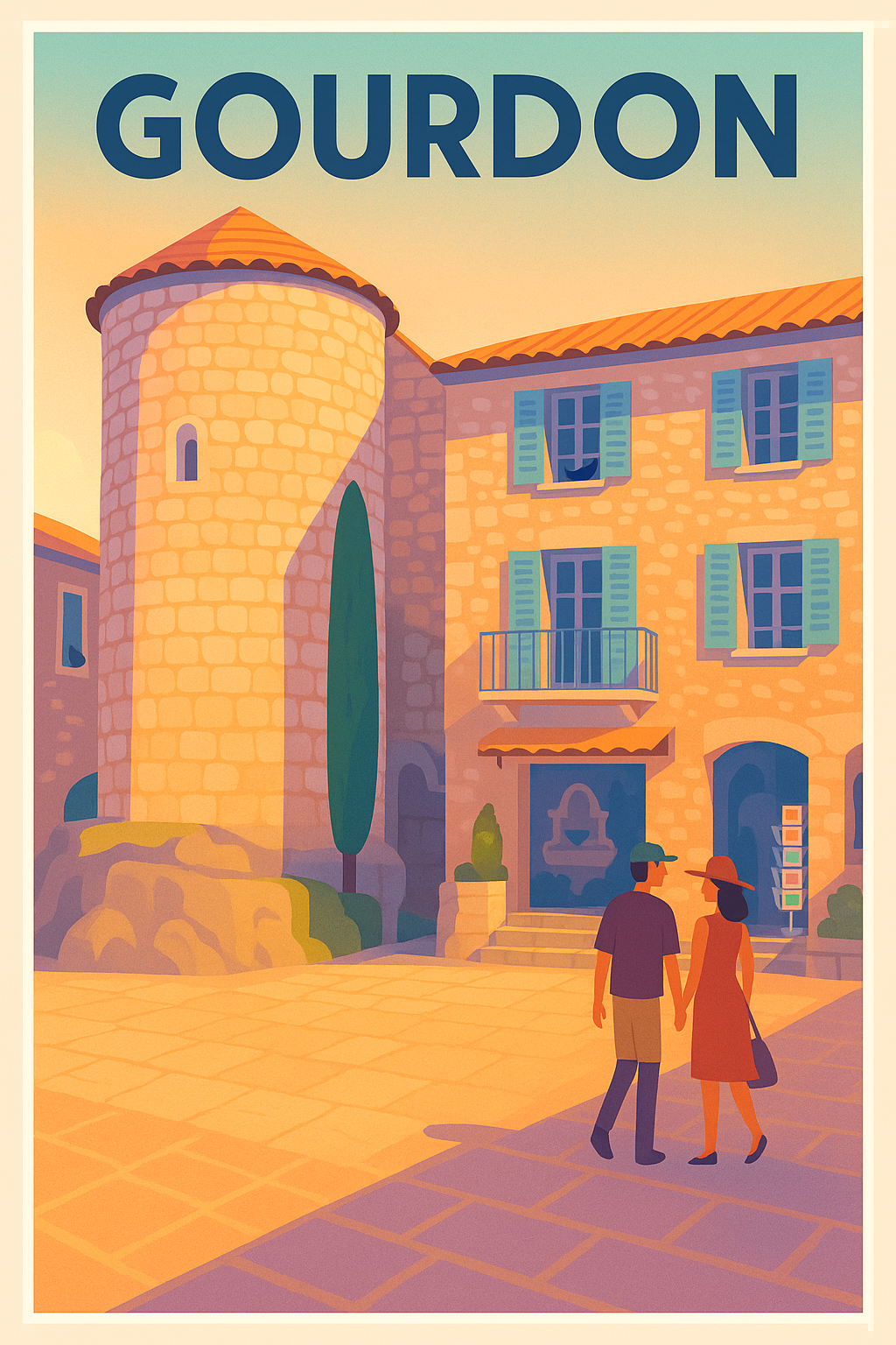 Affiche Gourdon — Charme Provençal au Soleil Couchant · poster d'art de Gourdon