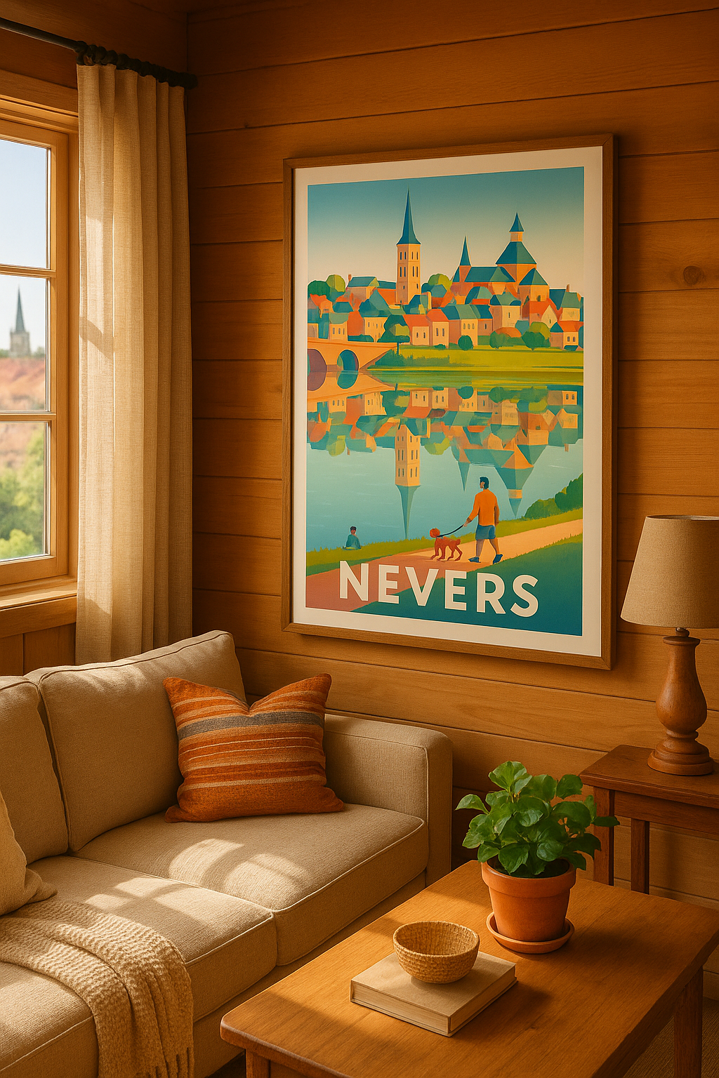 Mise en situation Affiche Nevers - Reflets paisibles au bord de la Loire