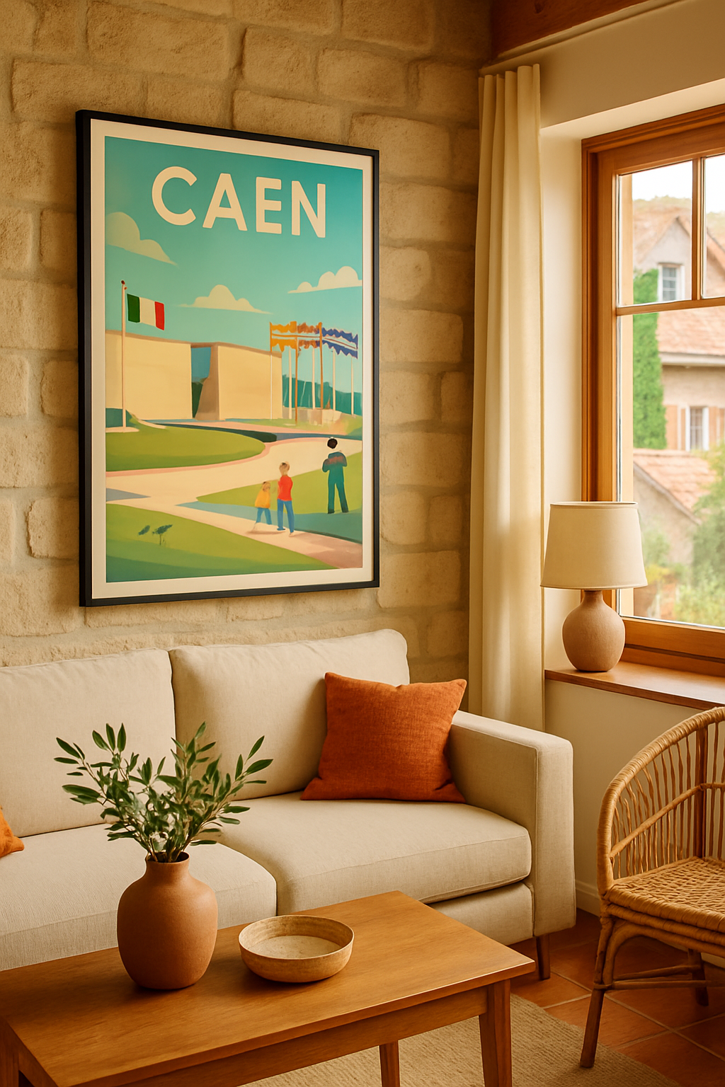 Affiche Caen — Escapade rétro aux plages normandes · poster d'art de Caen