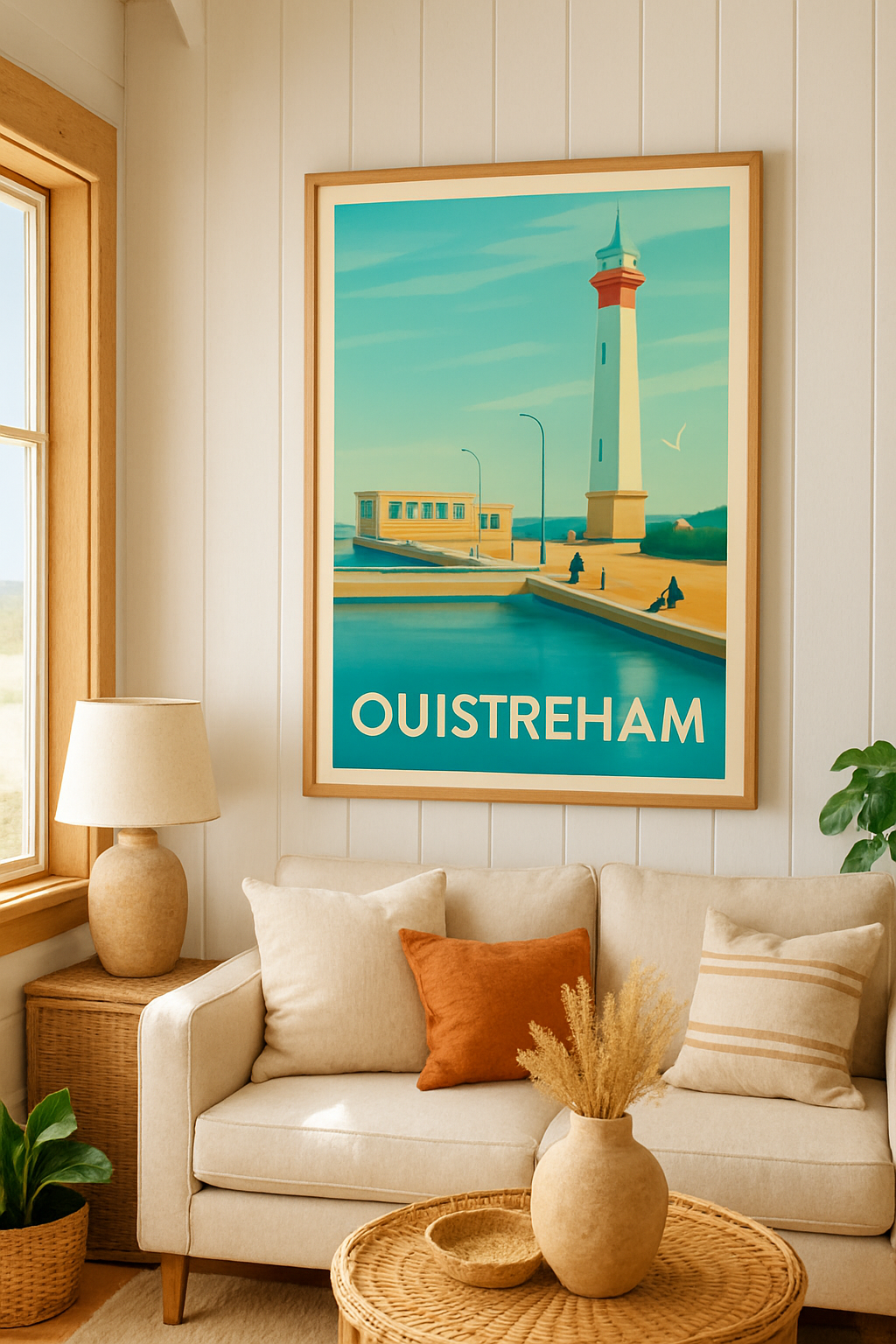 Affiche Ouistreham — Lumières apaisantes du phare côtier · poster d'art de Ouistreham