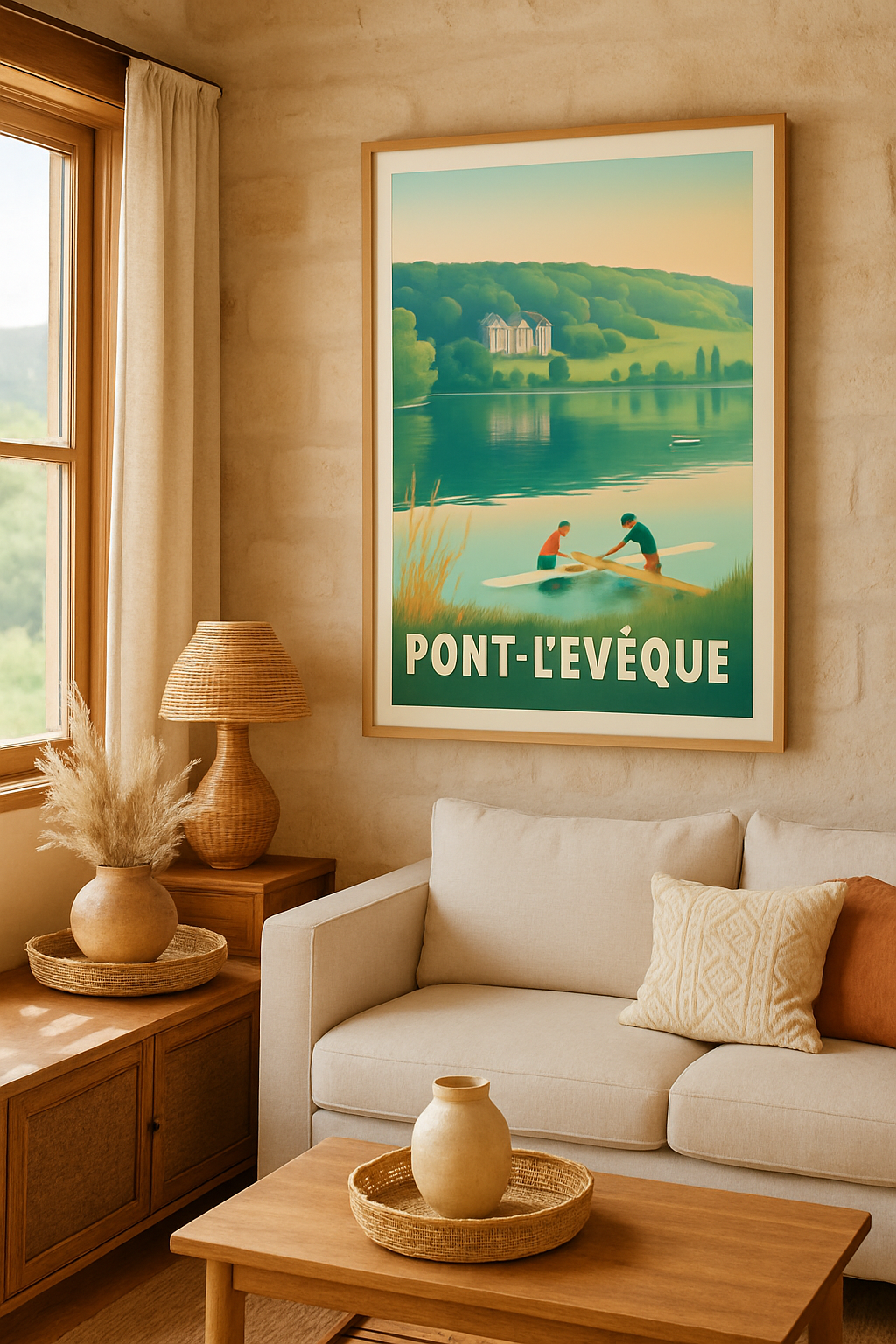 Affiche Pont-l'Évêque — Tranquillité au fil de l'eau · poster d'art de Pont-l'Évêque