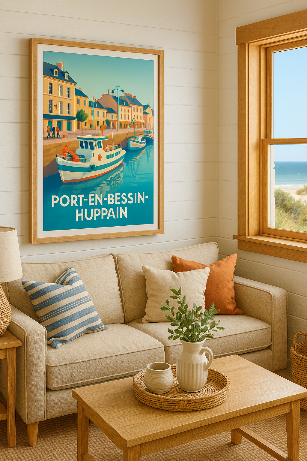Affiche Port-en-Bessin-Huppain — Charme et sérénité du port normand · poster d'art de Port-en-Bessin-Huppain