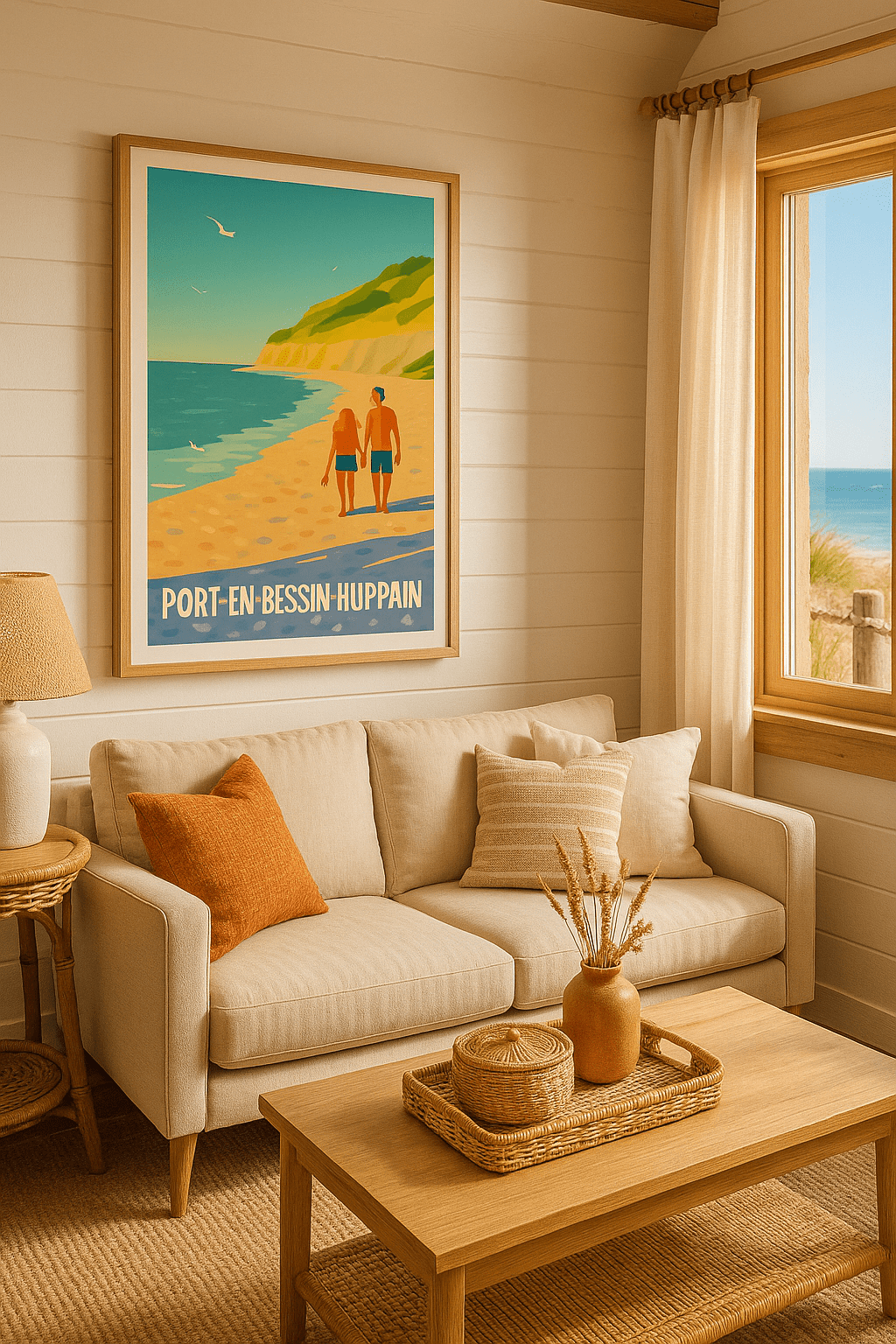 Affiche Port-en-Bessin-Huppain — Douceur et Sérénité au Bord de Mer · poster d'art de Port-en-Bessin-Huppain