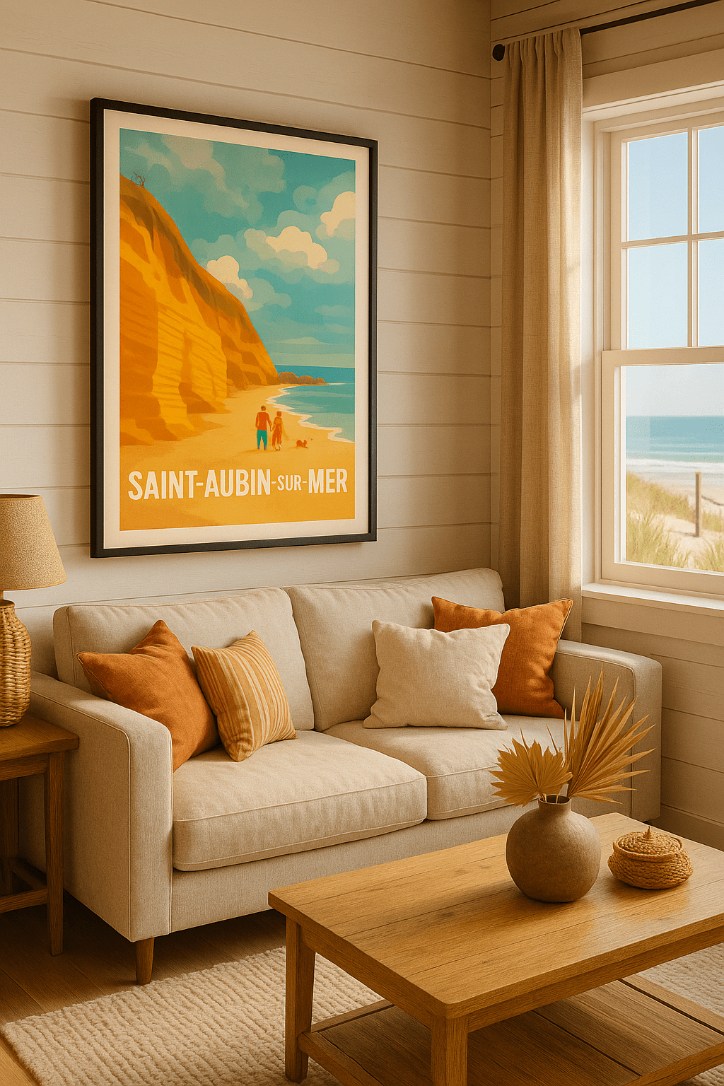 Calvados France Affiche de Saint-Aubin-sur-Mer - Échappée belle au bord de la falaise