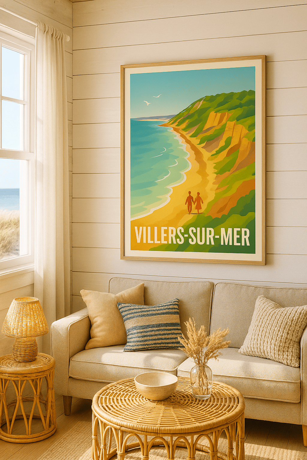 Calvados France Affiche de Villers-sur-Mer - Promenade romantique au bord de la falaise