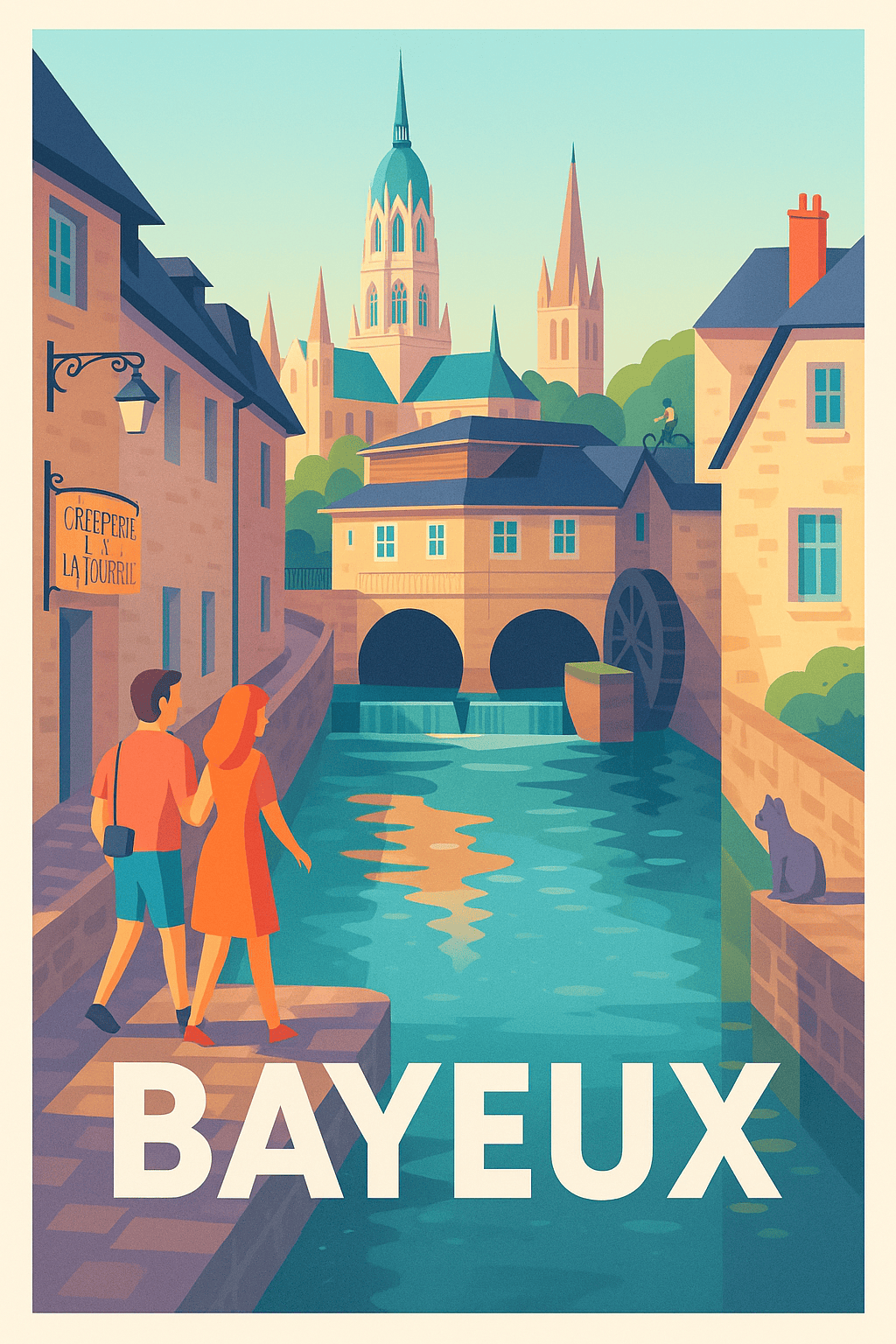 Calvados France Pas de Cadre / 20 × 30cm Affiche Bayeux - Charme historique au fil de l'eau