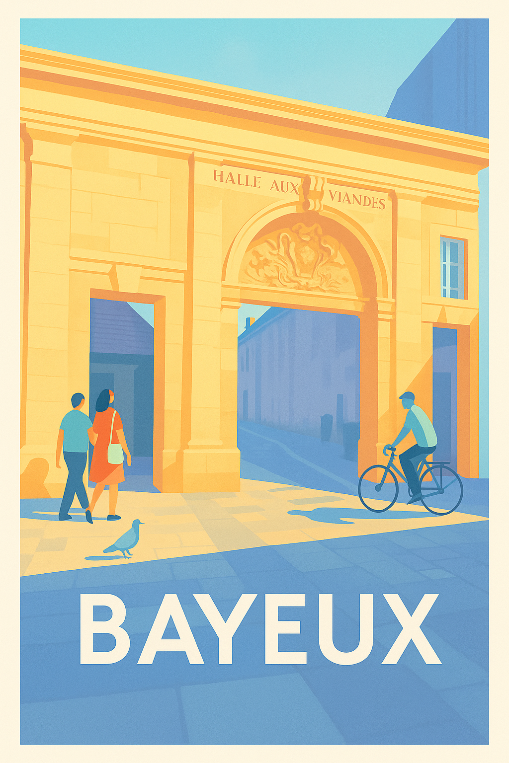 Calvados France Pas de Cadre / 20 × 30cm Affiche de Bayeux - L'entrée emblématique de la Halle aux Viandes