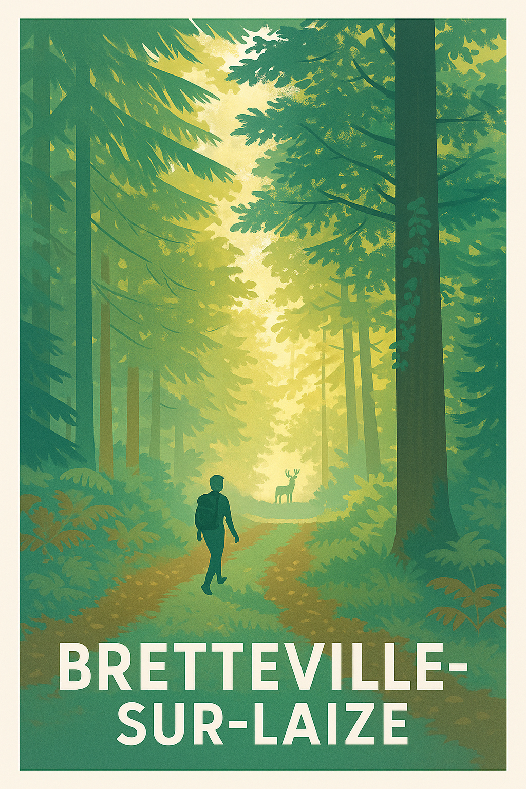 Calvados France Pas de Cadre / 20 × 30cm Affiche de Bretteville-sur-Laize - Promenade enchantée en forêt