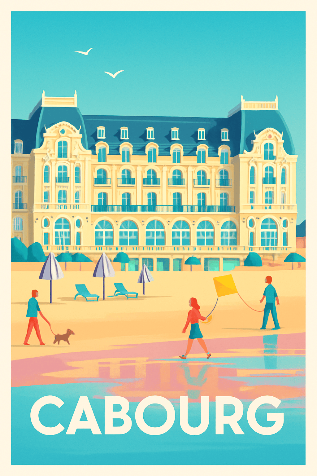 Calvados France Pas de Cadre / 20 × 30cm Affiche de Cabourg - Échappée Belle en Bord de Mer