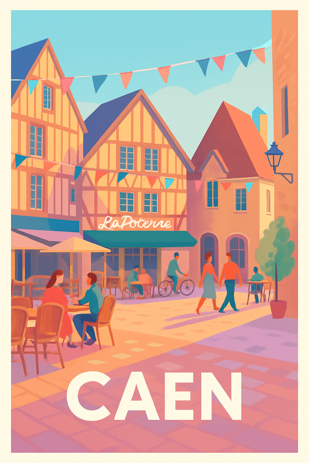 Calvados France Pas de Cadre / 20 × 30cm Affiche de Caen - Charme et douceur d'une place animée