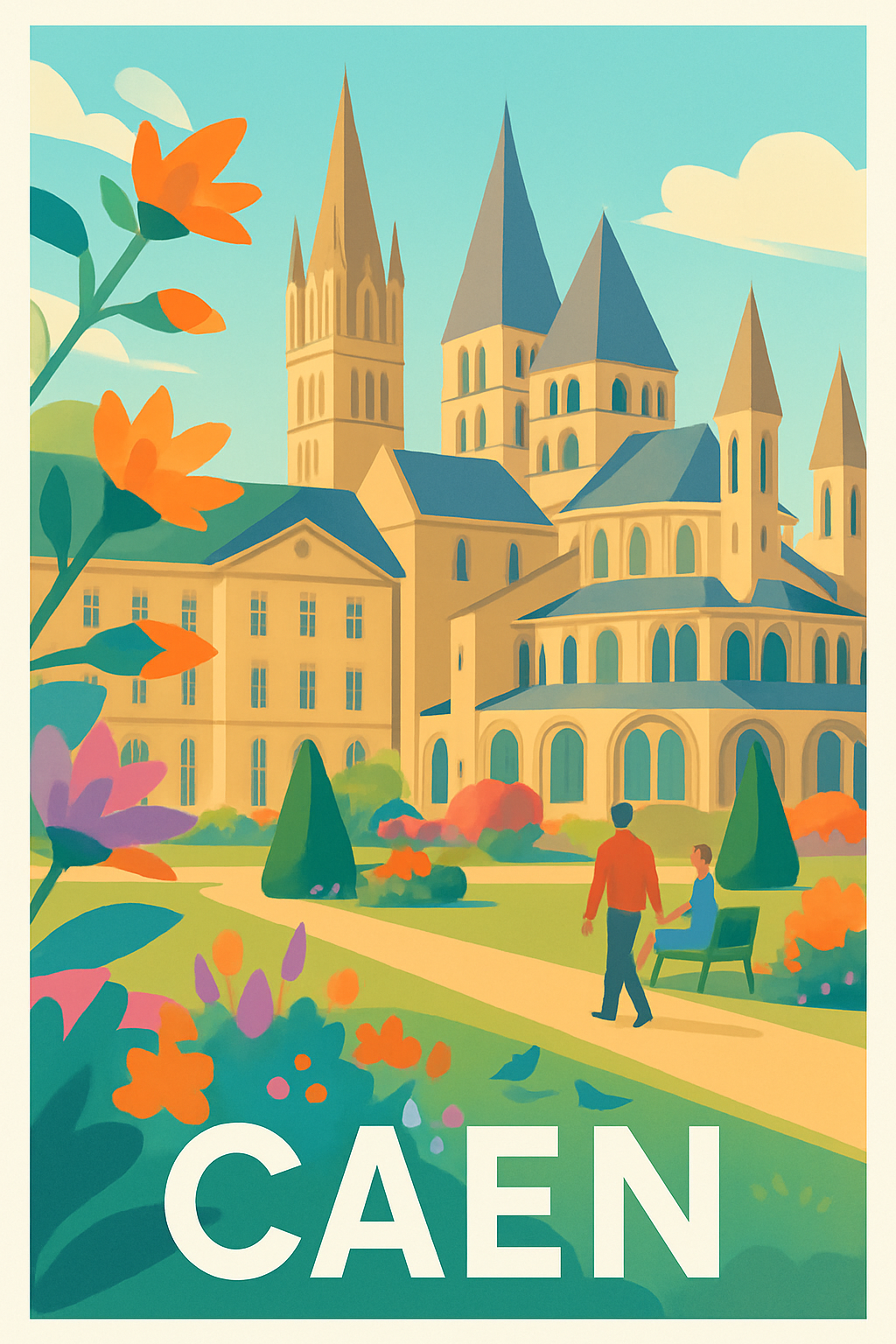 Calvados France Pas de Cadre / 20 × 30cm Affiche de Caen - Élégance et sérénité normande