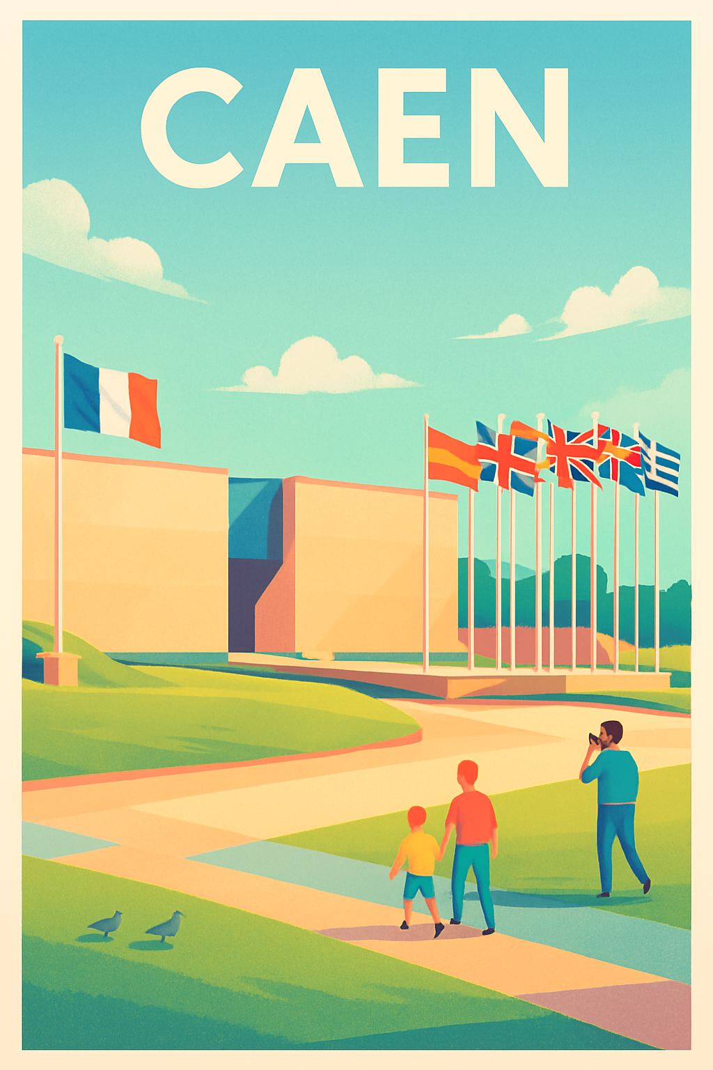 Affiche Caen — Escapade rétro aux plages normandes · poster d'art de Caen